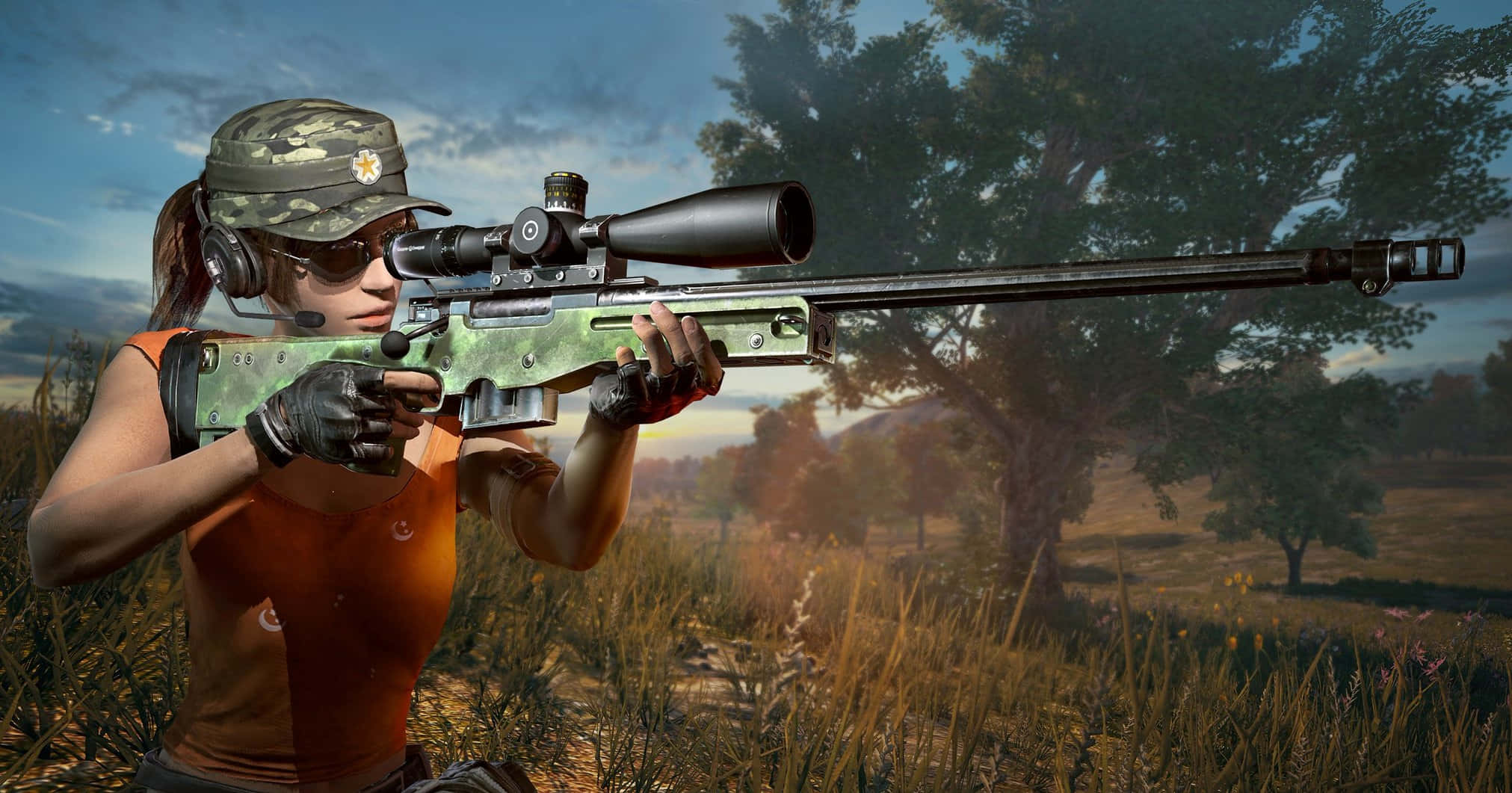 Playerunknowns Battlegrounds Logo, female sniper, camouflage gear, Full HD Desktop Wallpaper