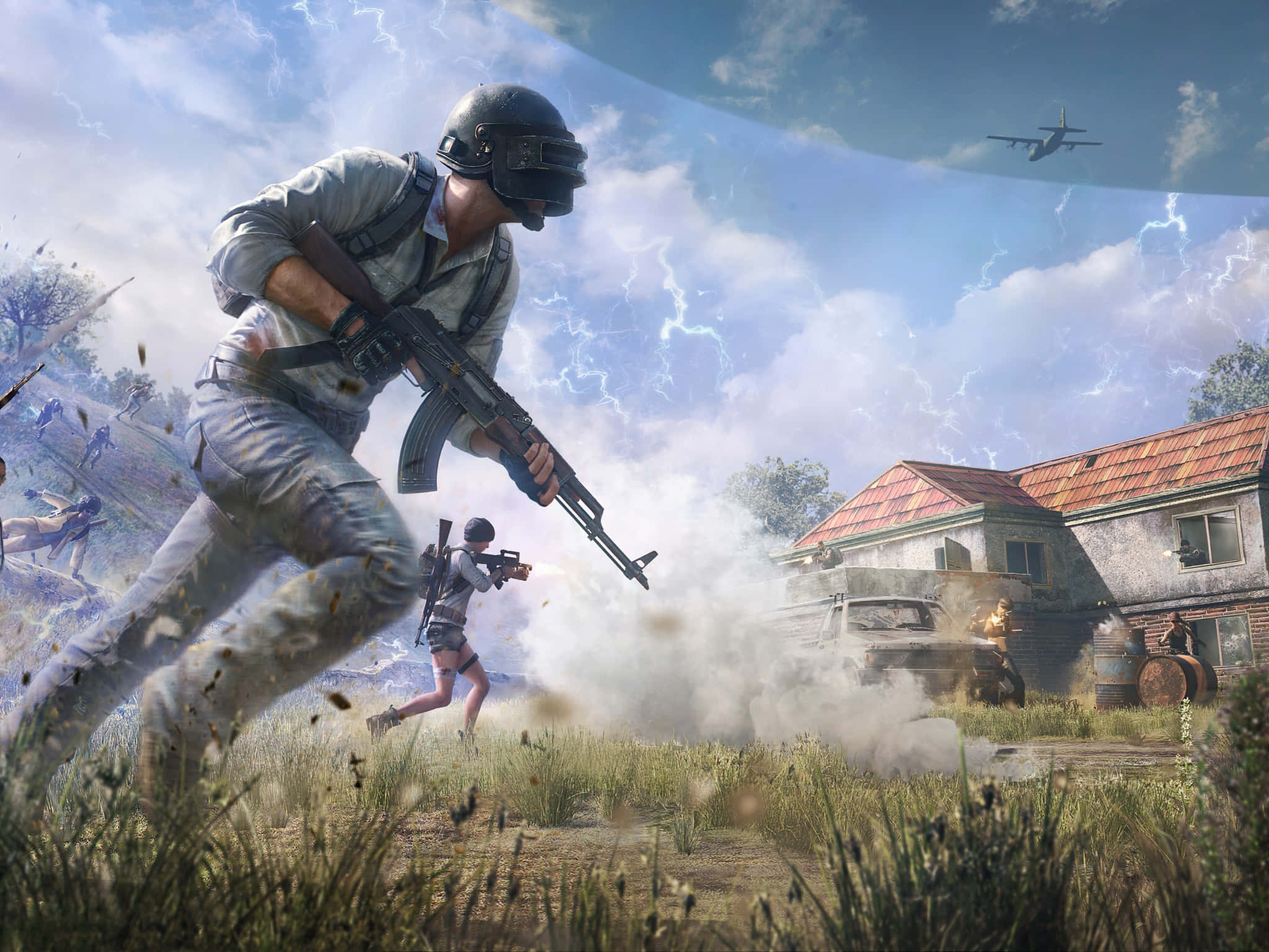 Playerunknowns Battlegrounds, soldier in combat gear, rifle, Full HD Desktop Wallpaper