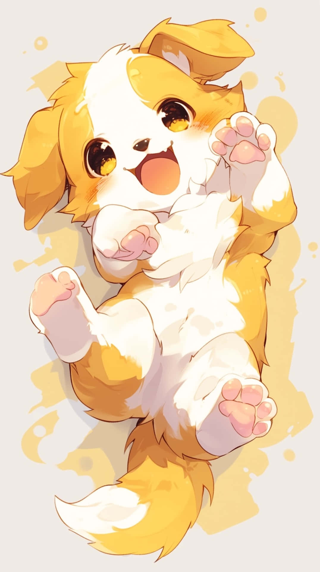 joyful anime puppy, chibi-style puppy, golden fur, Full HD Phone Wallpaper