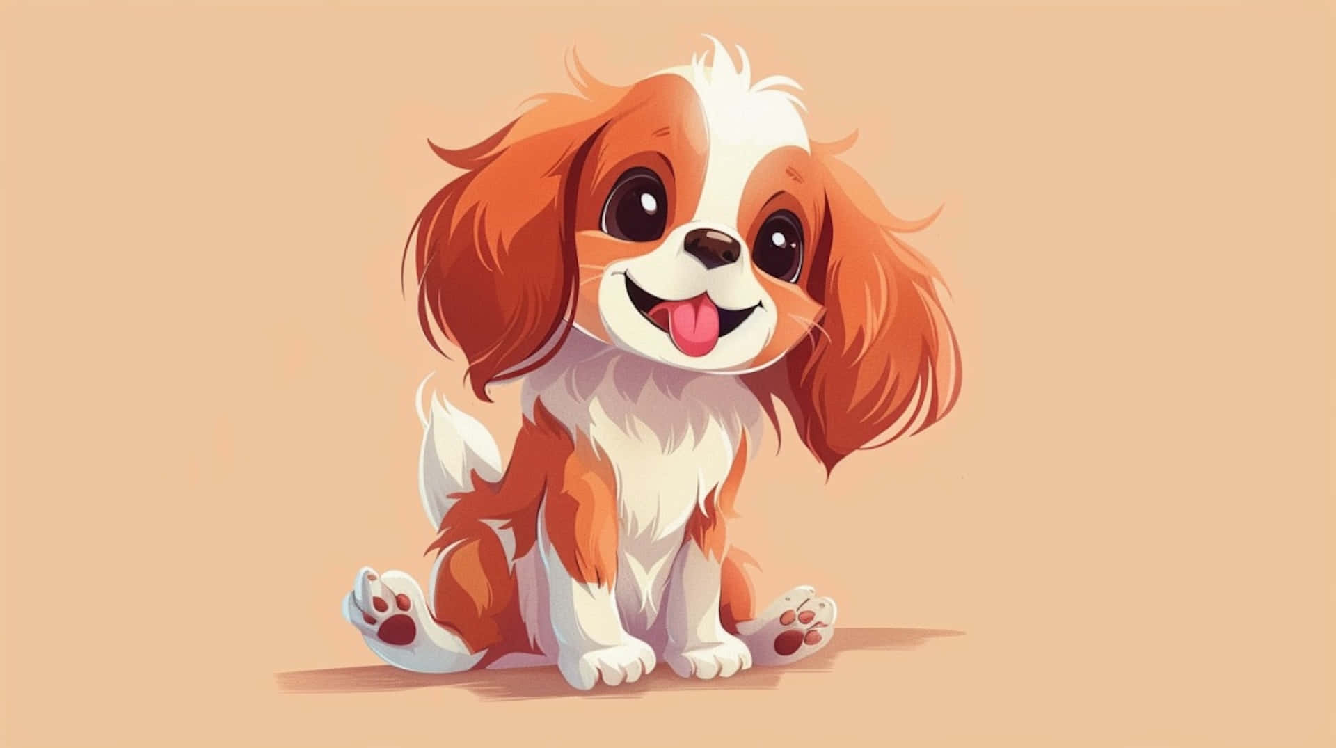 anime style puppy, floppy brown and white fur, tongue out, Full HD Desktop Wallpaper