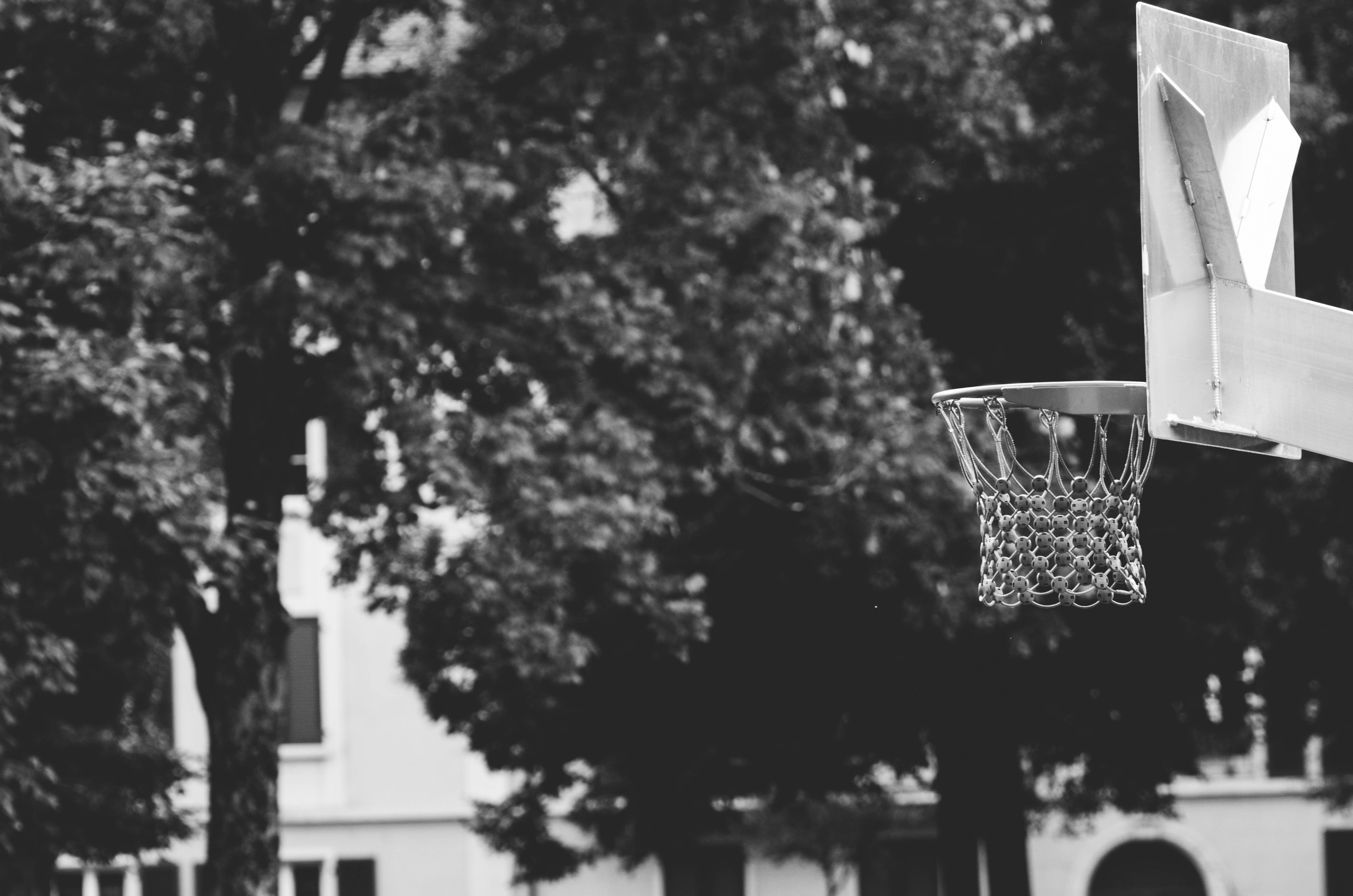 black and white, basketball hoop, net, 4K Desktop Wallpaper