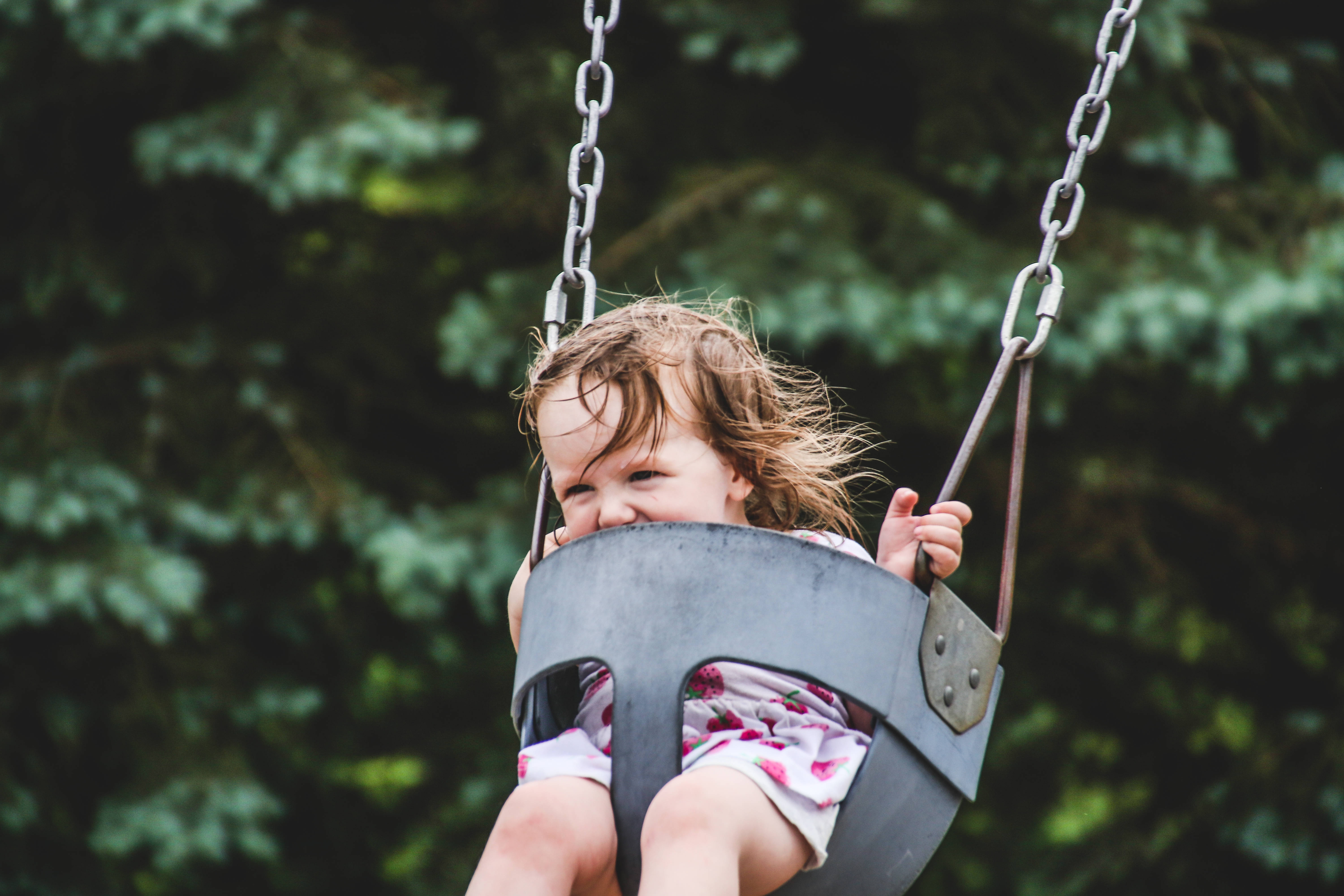 young girl, playground swing, metal swing, 5K Desktop Wallpaper