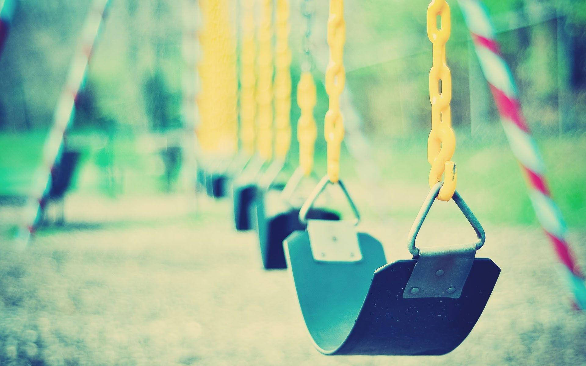 blue swings, yellow chains, vintage green and yellow filter, Full HD Desktop Wallpaper