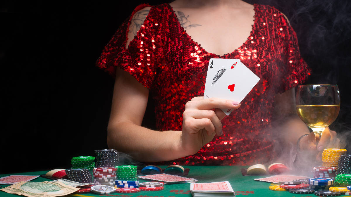 Playing Cards, red sequined top, aces, SD Desktop Wallpaper