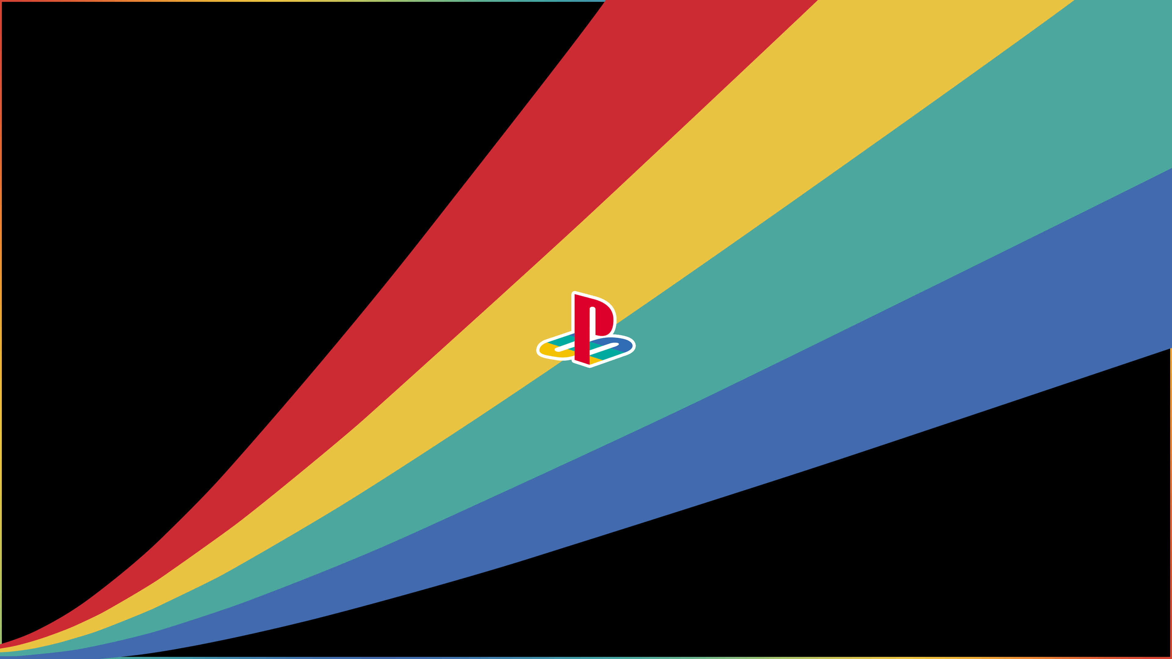 PlayStation logo, rainbow, black background, 4K Desktop Wallpaper