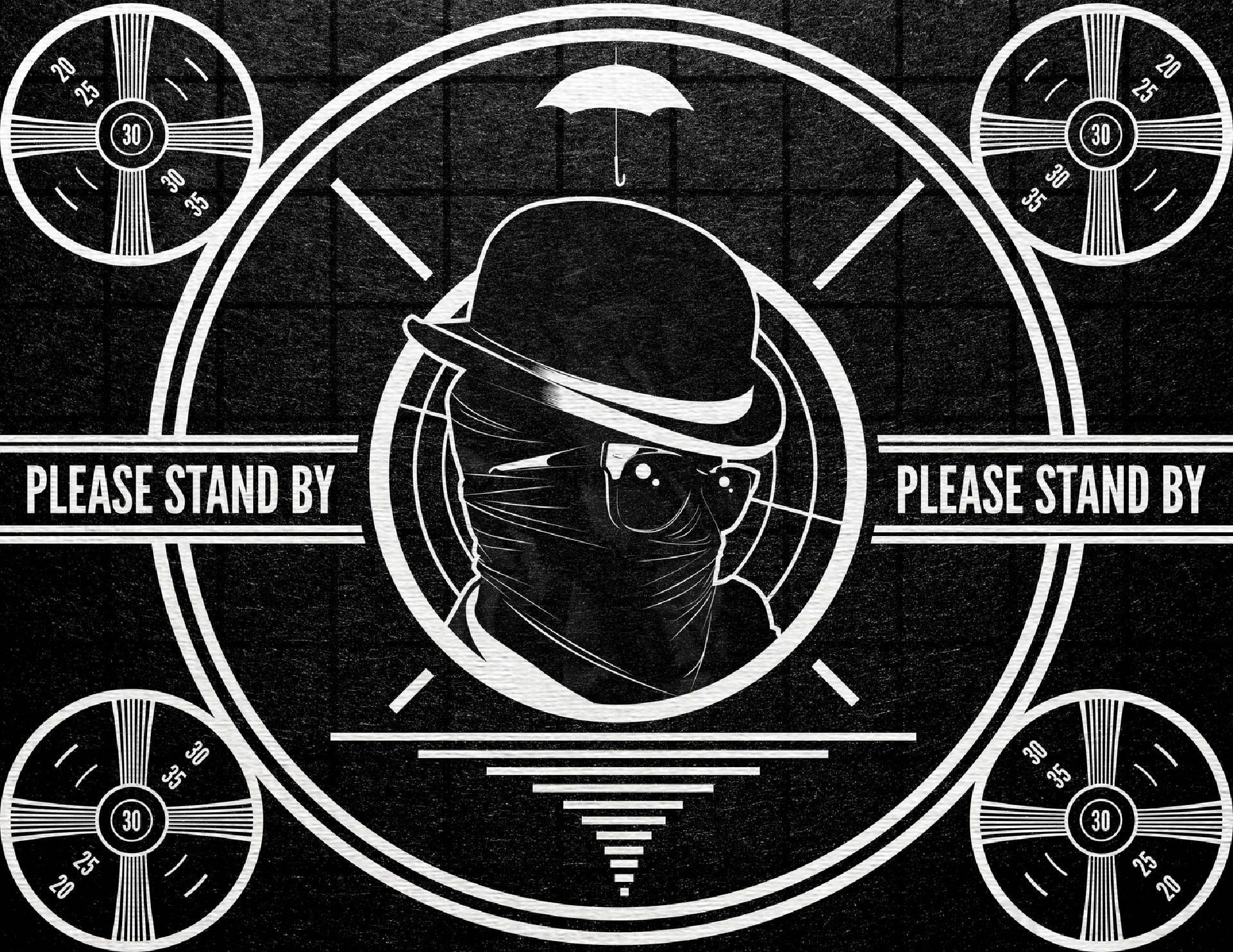 Please Stand By, gangster icon, black and white illustration, Full HD Desktop Wallpaper