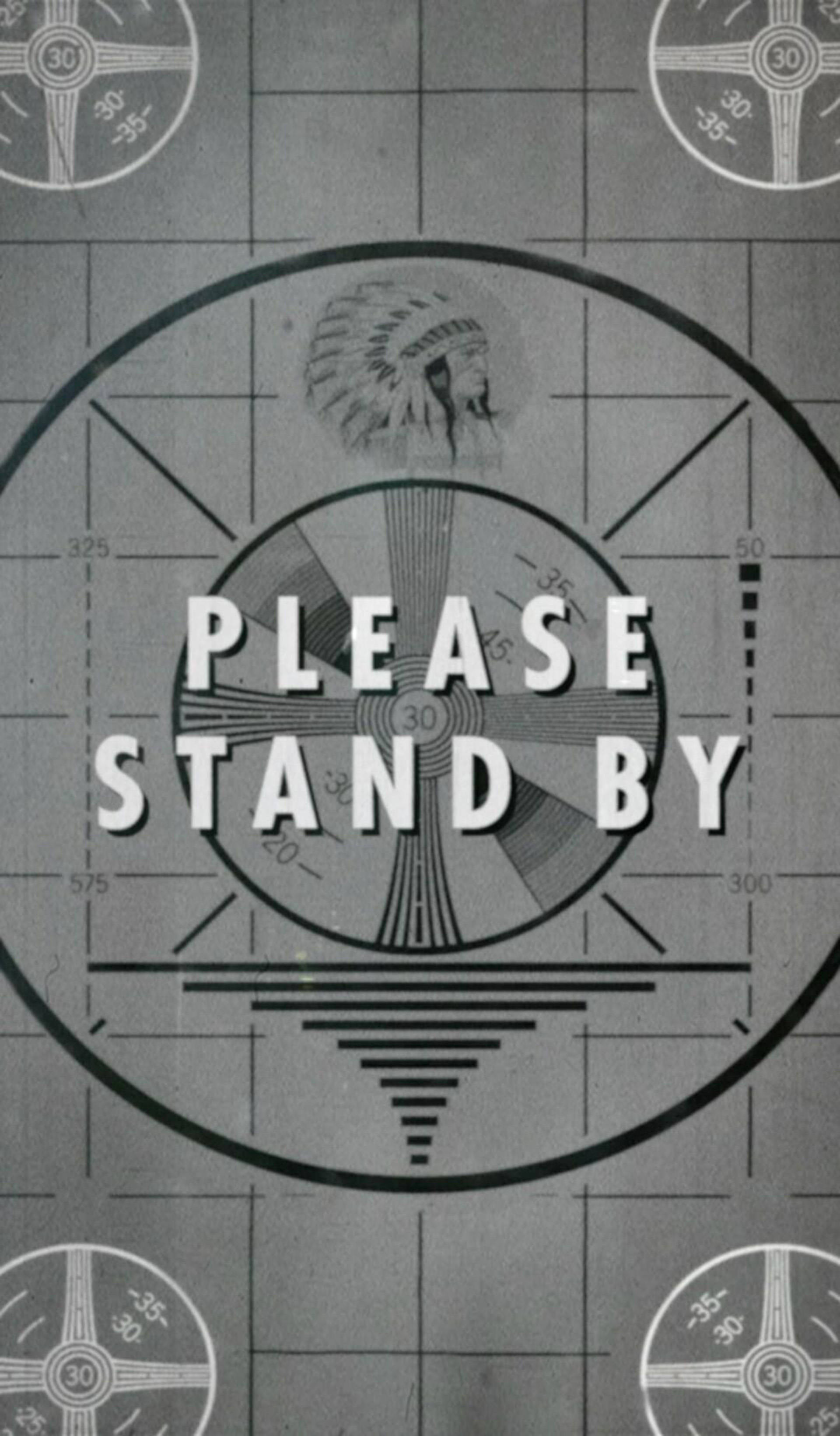 Please Stand By, monochrome radar screen, Native American headdress icon, 2K Phone Wallpaper