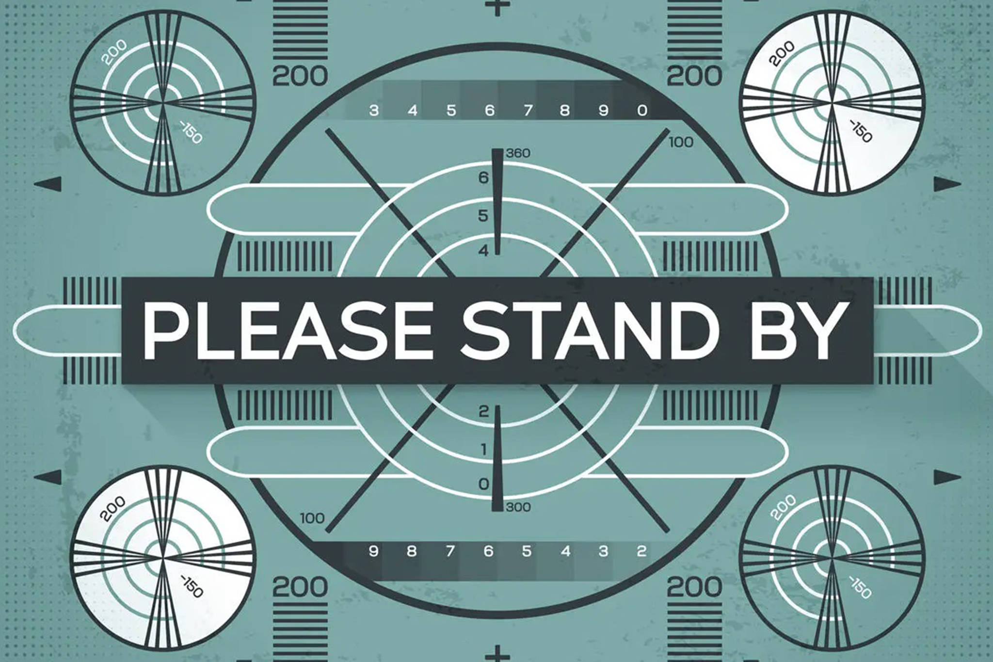 Please Stand By, teal-toned digital interface, radar-like dials, Full HD Desktop Wallpaper