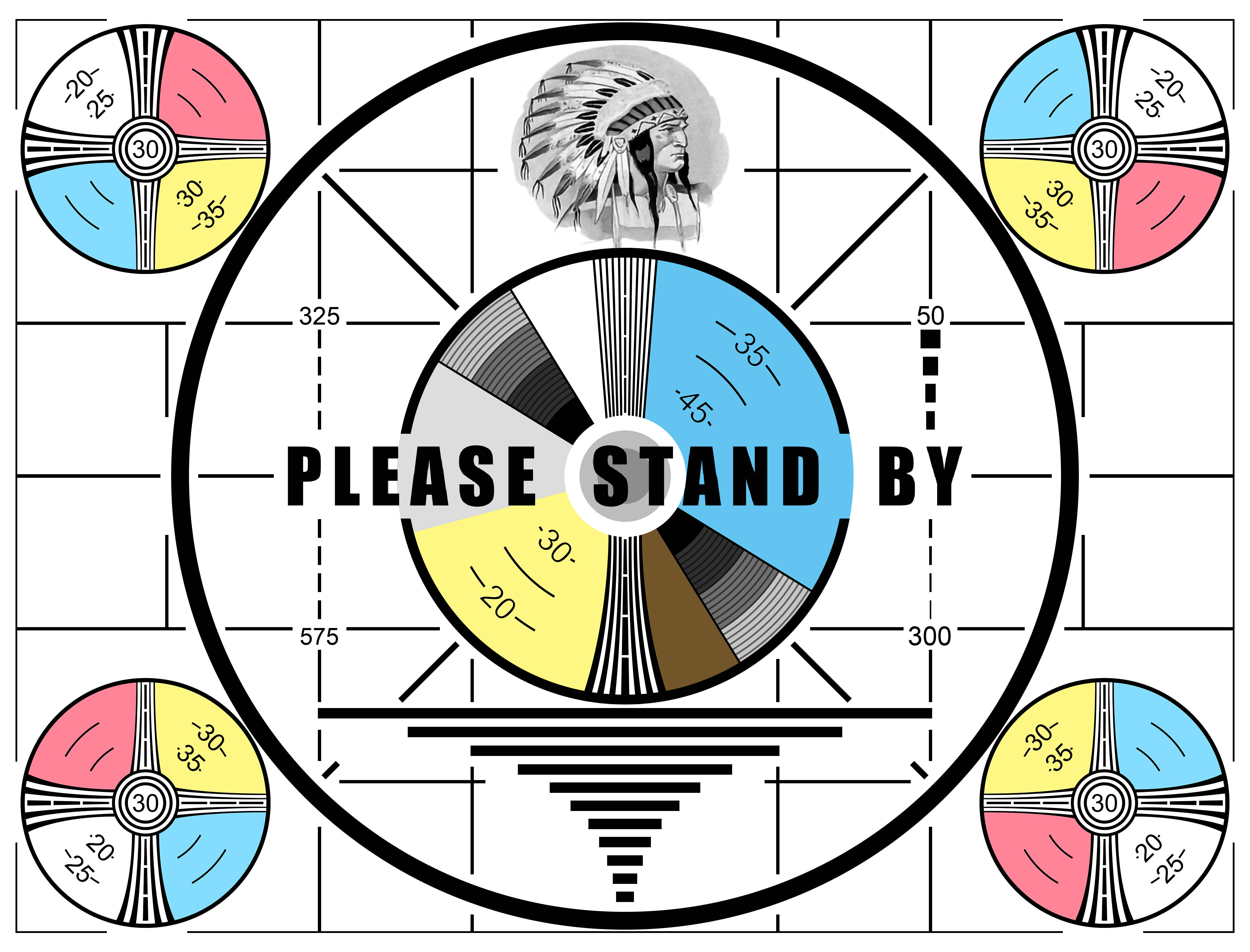 Please Stand By, Vintage TV test pattern, Native American chief silhouette, 4K Desktop Wallpaper
