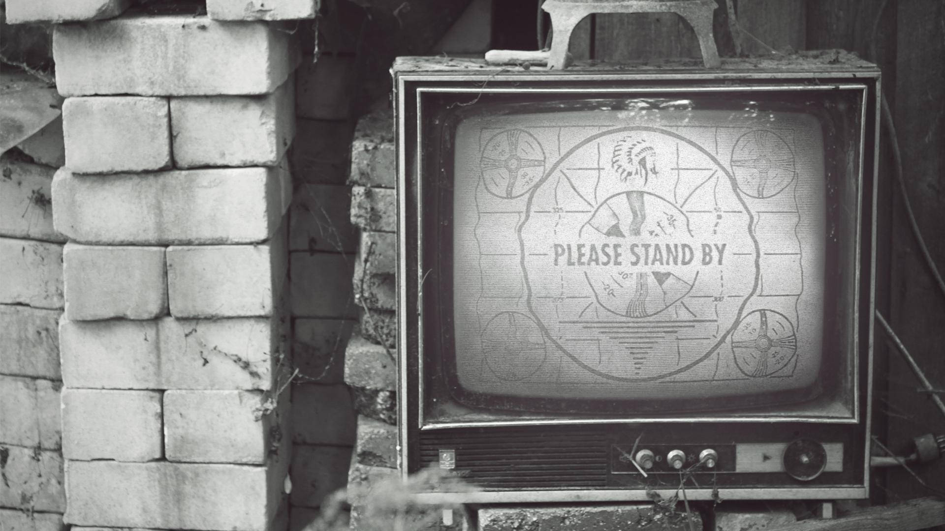Please Stand By, vintage TV, brick ruin, Full HD Desktop Wallpaper