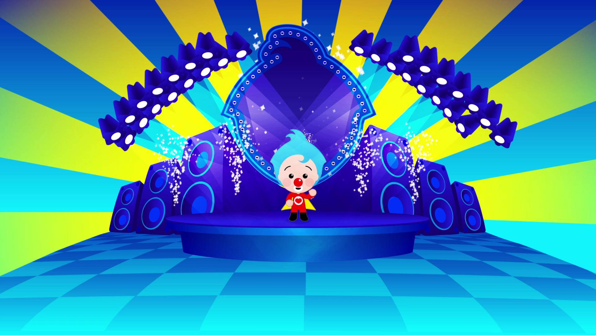 Plim Plim, vibrant blue stage, glowing spotlights, Full HD Desktop Wallpaper