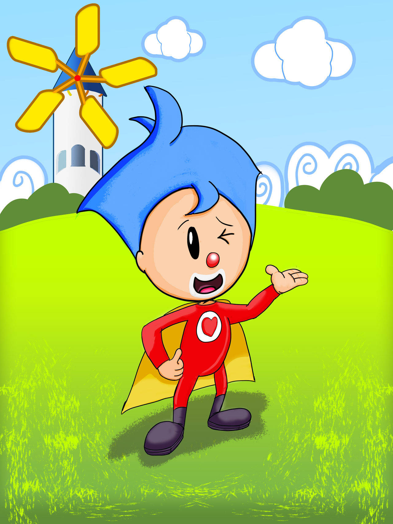 Plim Plim, blue hair, red suit, HD Phone Wallpaper