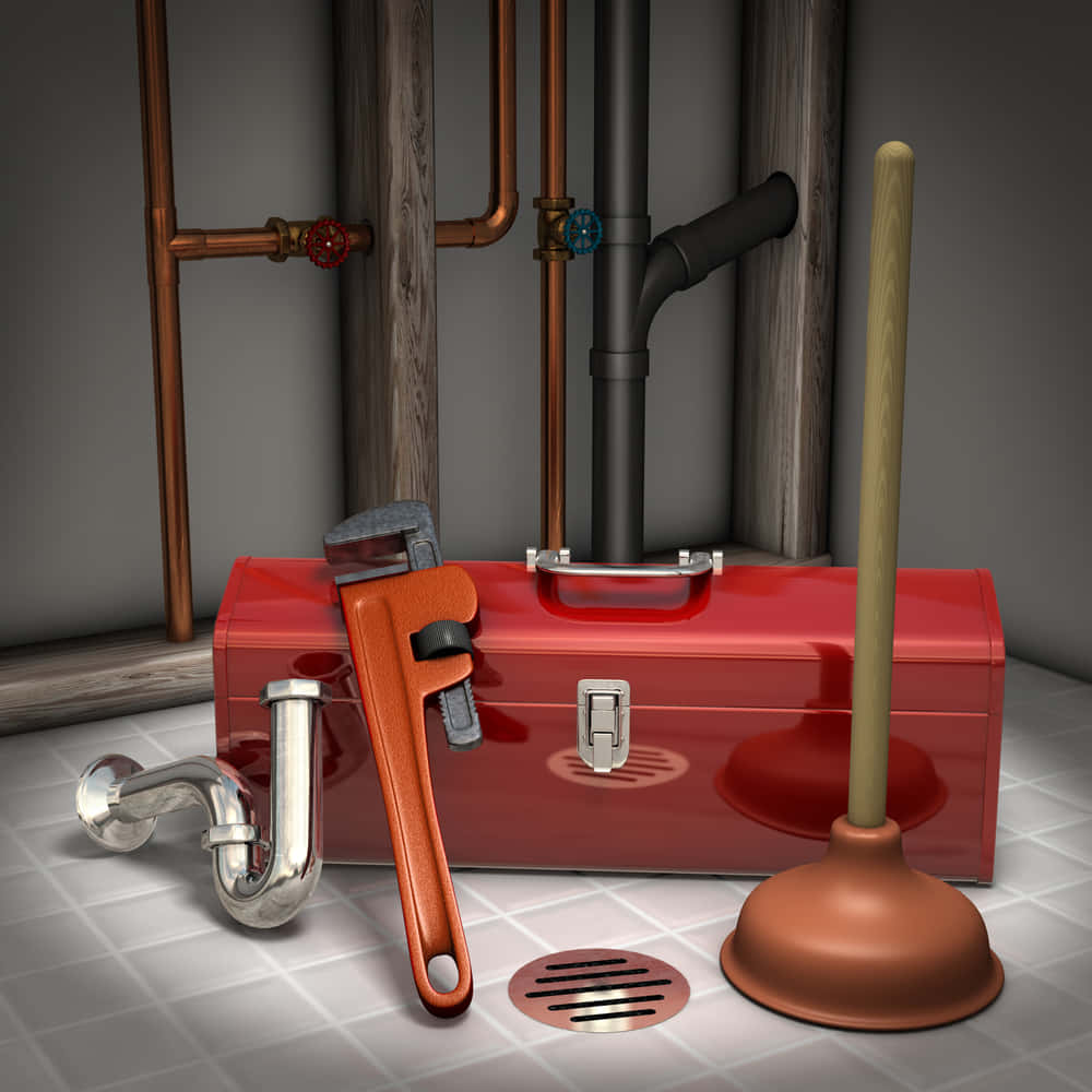 red toolbox, plumbing tools, copper pipes, SD Desktop Wallpaper