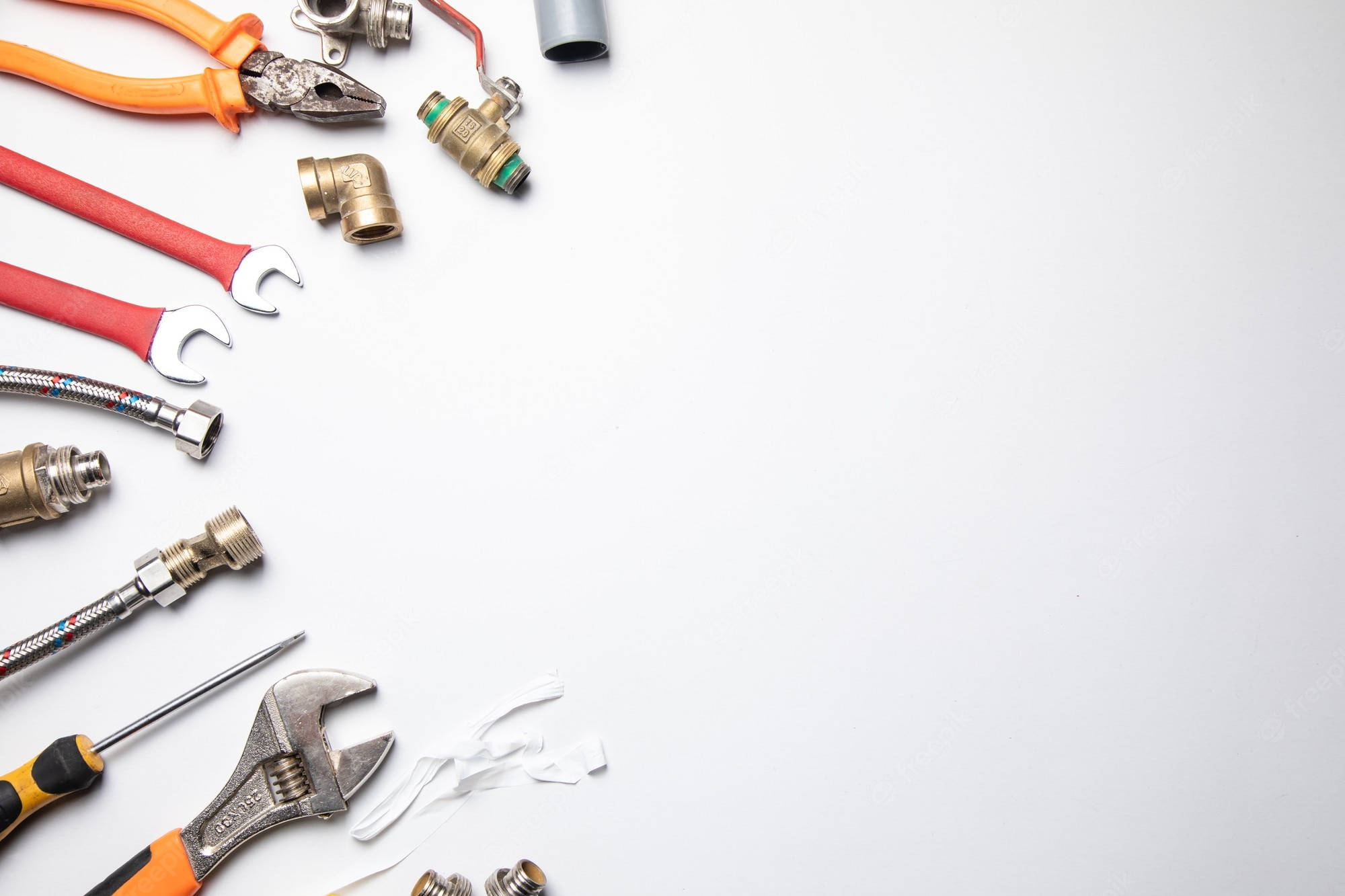 service plumber set of tools, plumbing tools, fittings, Full HD Desktop Wallpaper