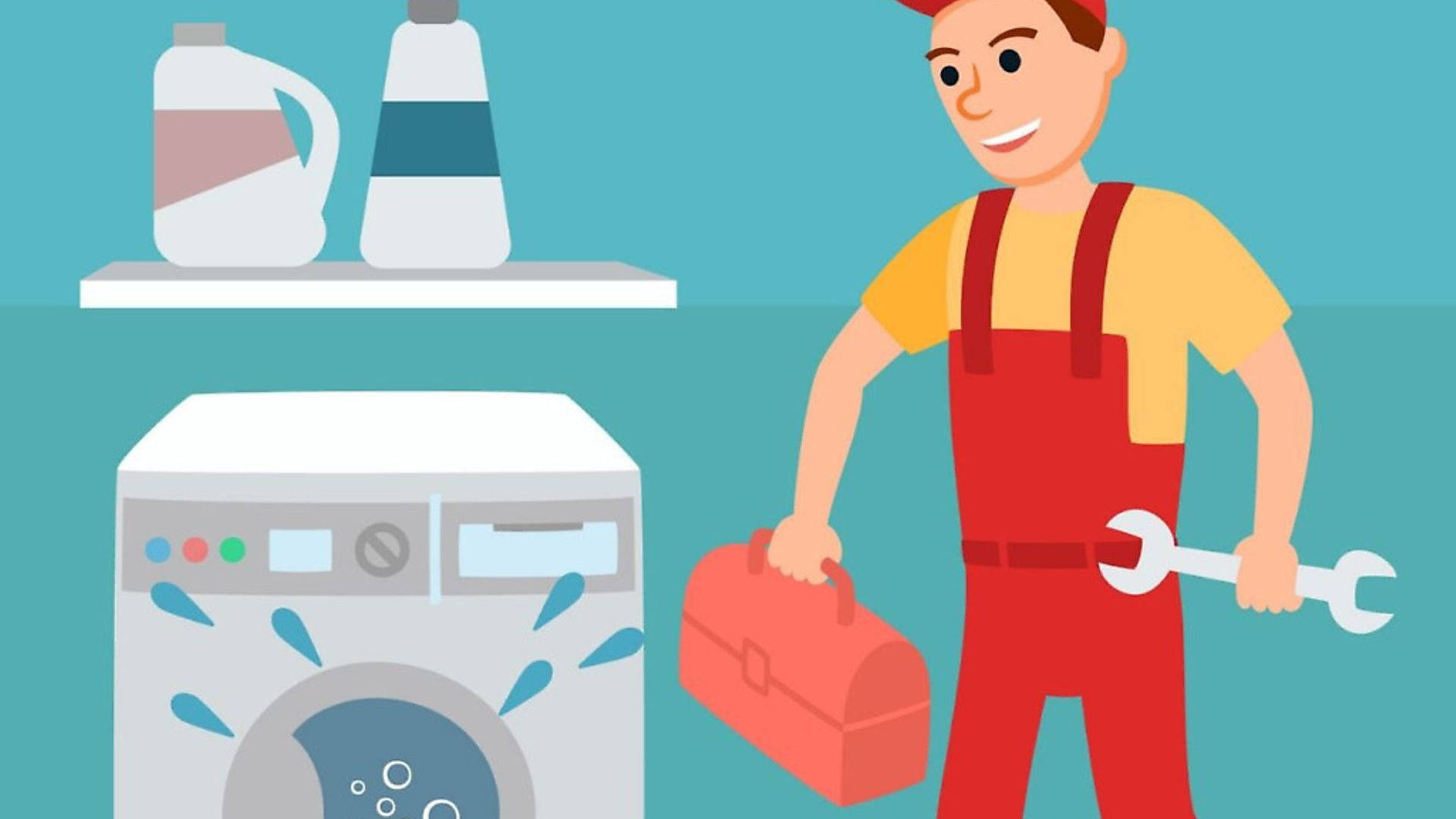 plumber, red overalls, wrench, Full HD Desktop Wallpaper
