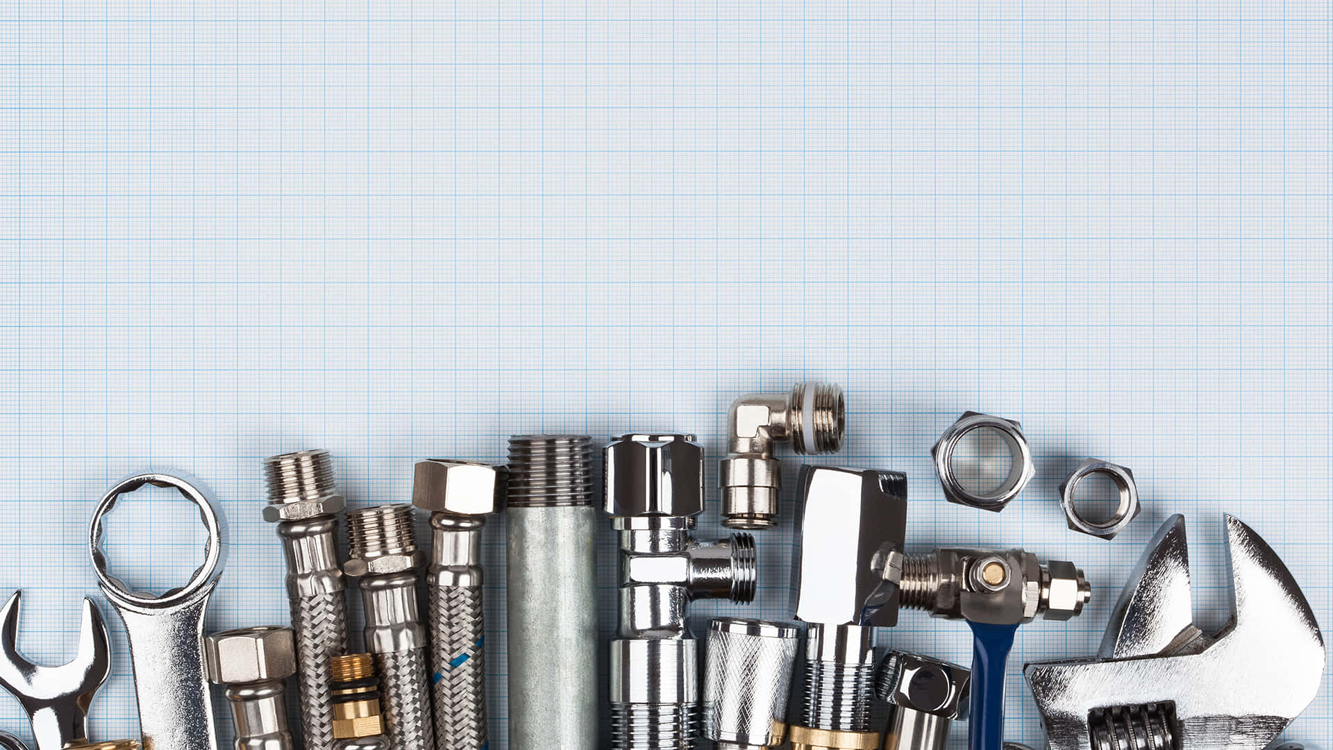 plumbing tools, fittings, white gridlines, Full HD Desktop Wallpaper