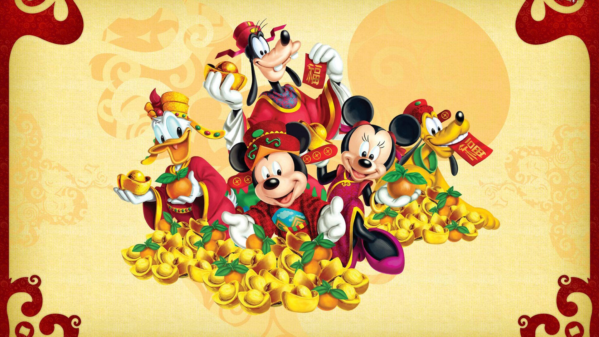 Disney Pluto, Chinese New Year, red outfits, Full HD Desktop Wallpaper