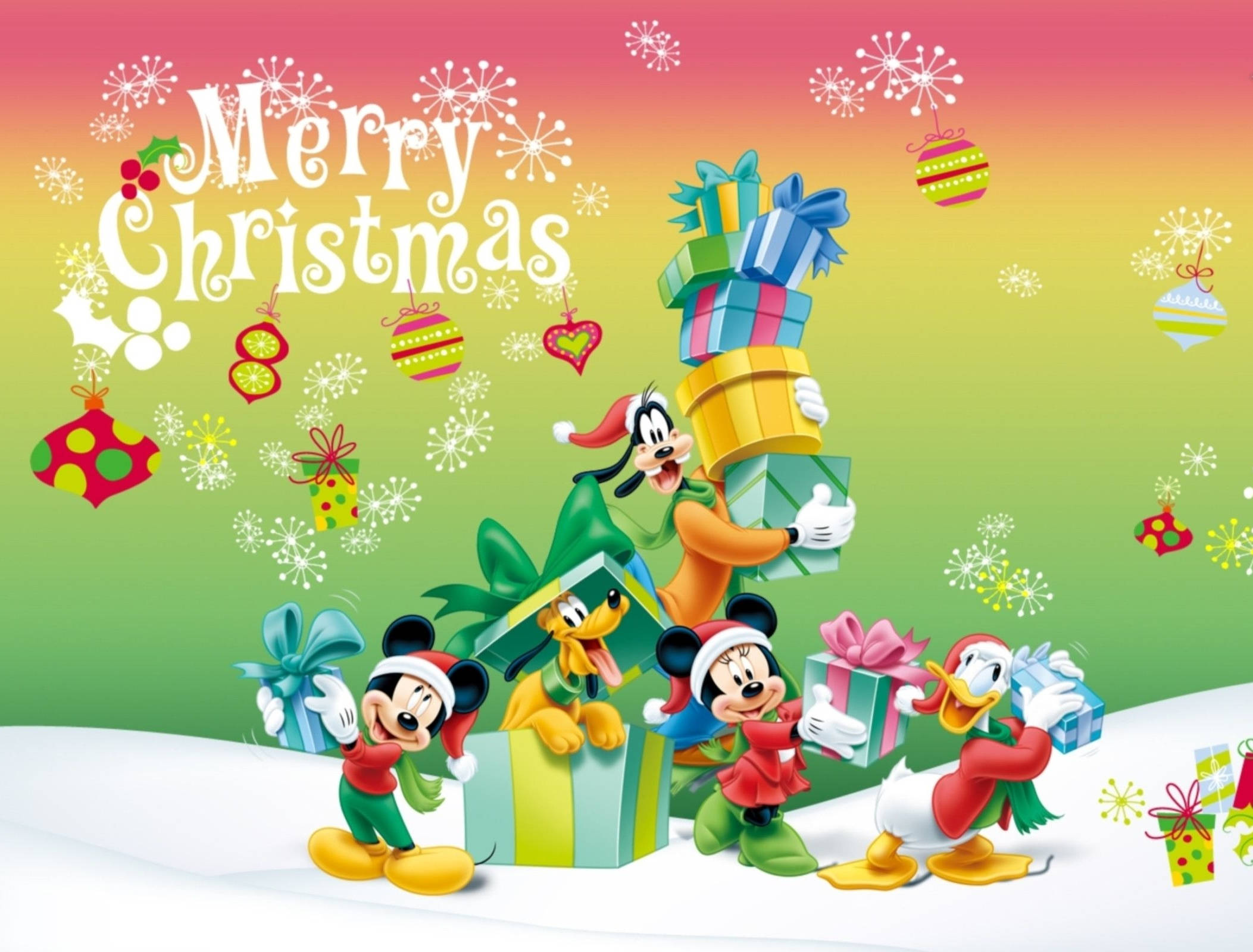 Pluto Disney, Merry Christmas, festive hats, Full HD Desktop Wallpaper