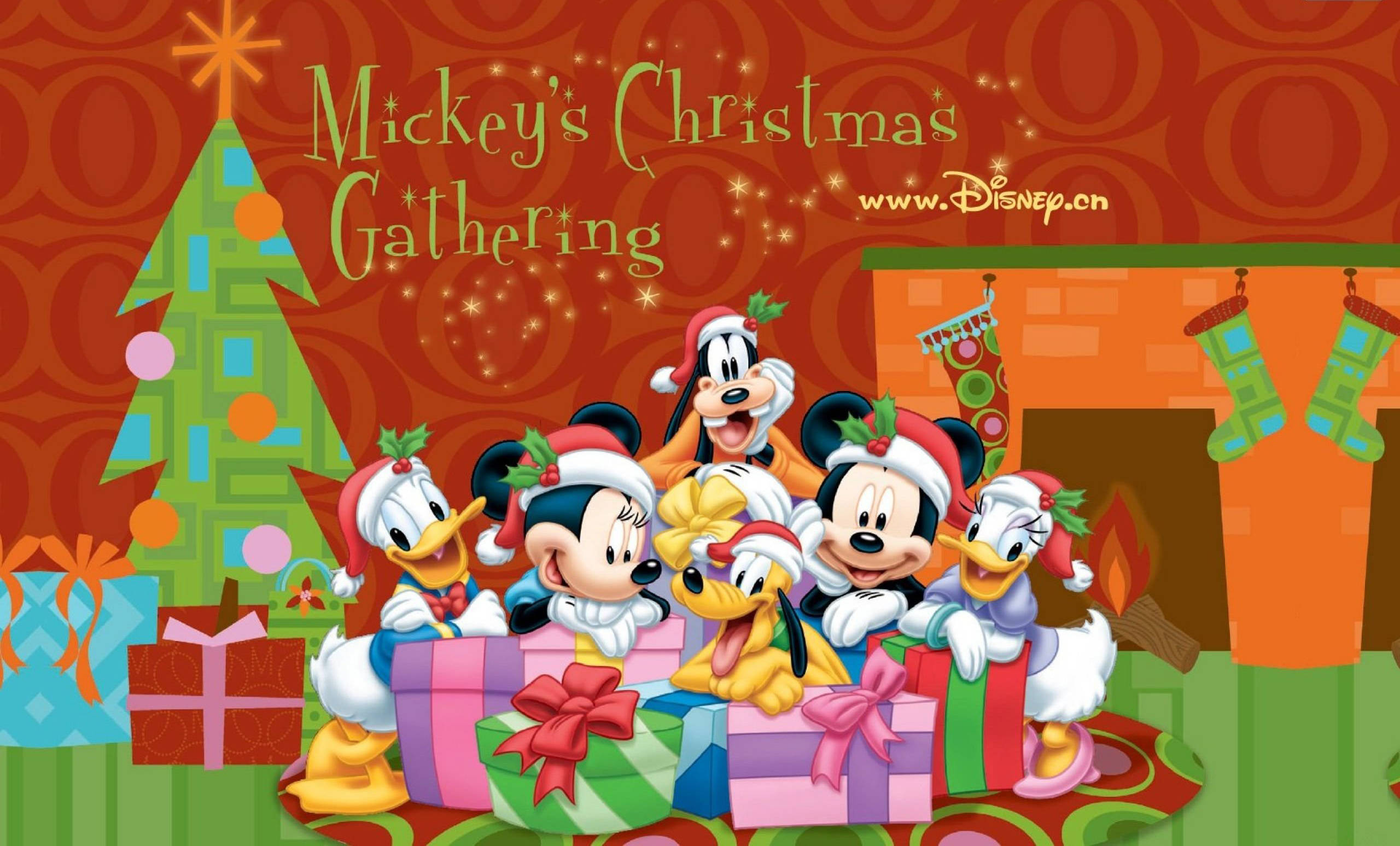 Disney, Pluto, Christmas tree, 2K Desktop Wallpaper