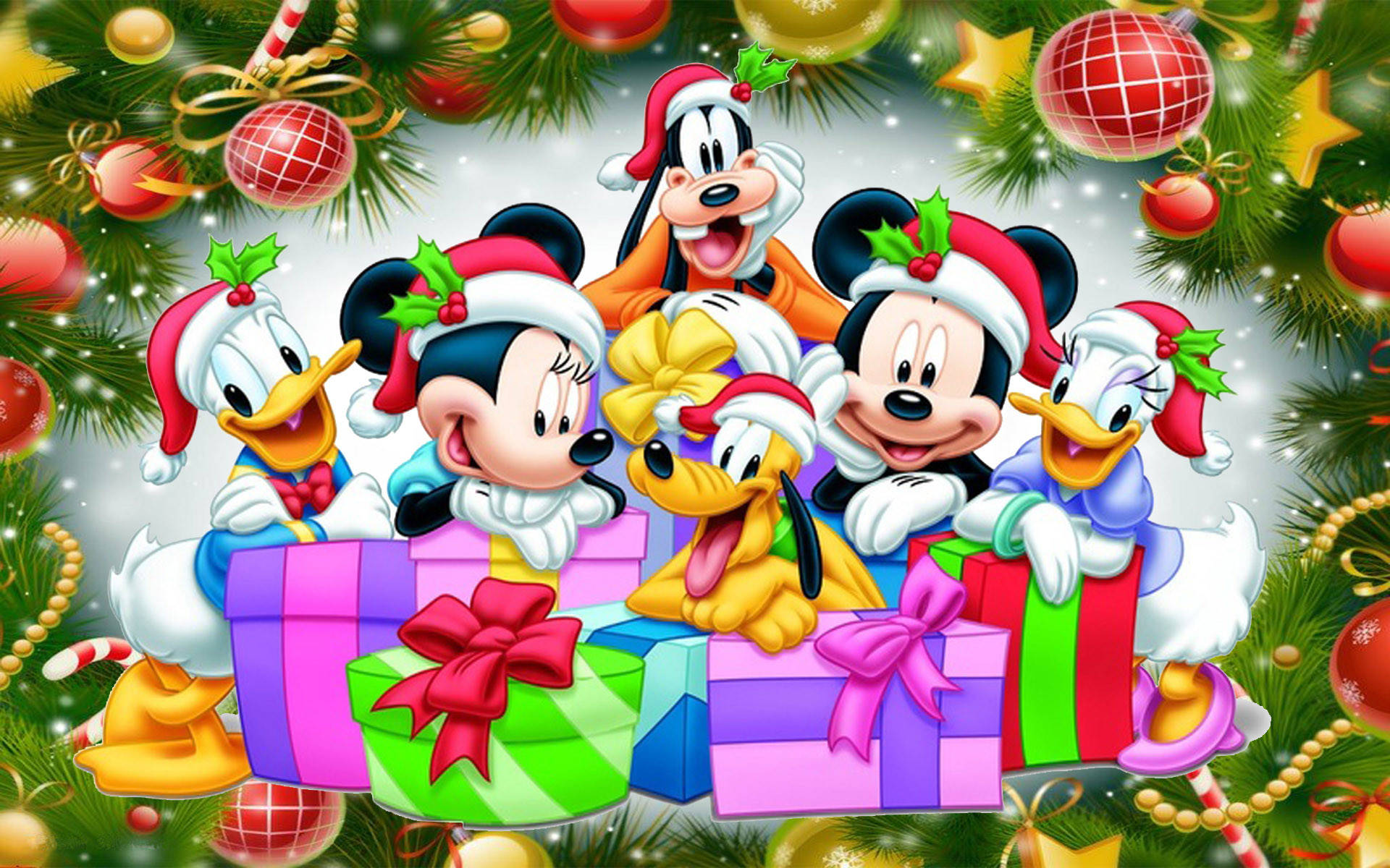 Pluto, Disney characters, Christmas hats, Full HD Desktop Wallpaper