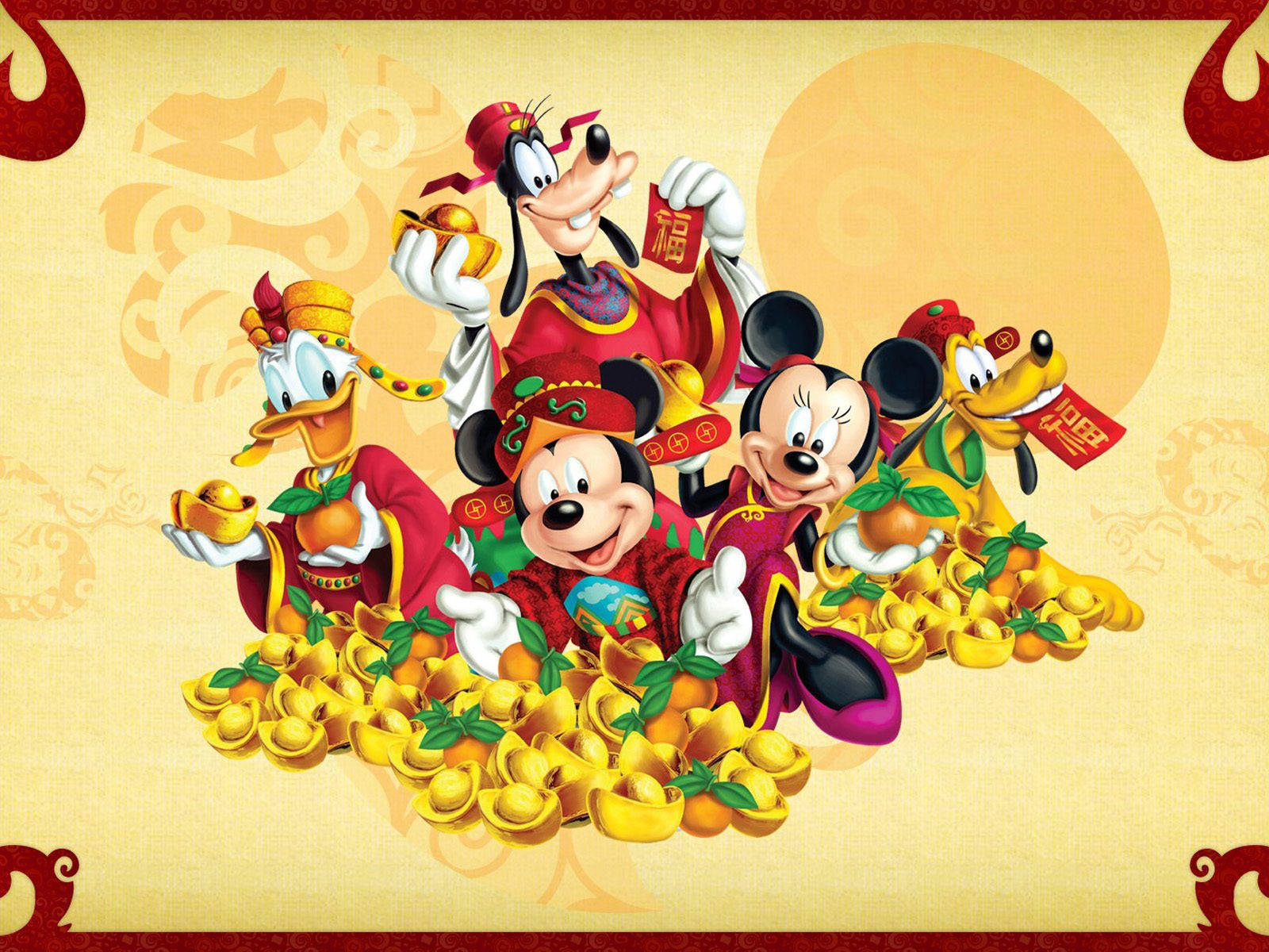 Disney Pluto, Chinese New Year, red outfits, HD Desktop Wallpaper