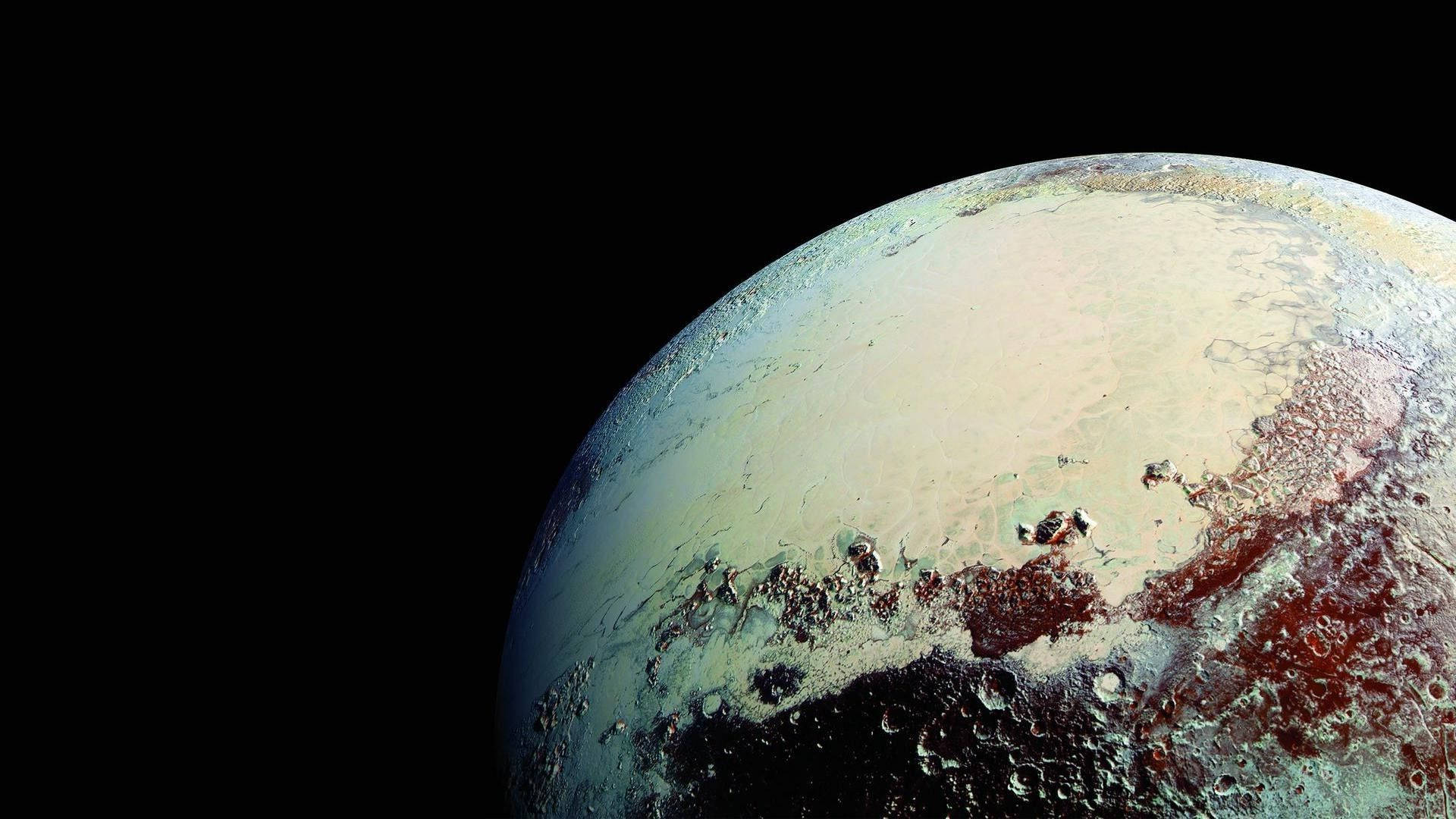 Pluto, icy surface, light and dark regions, Full HD Desktop Wallpaper