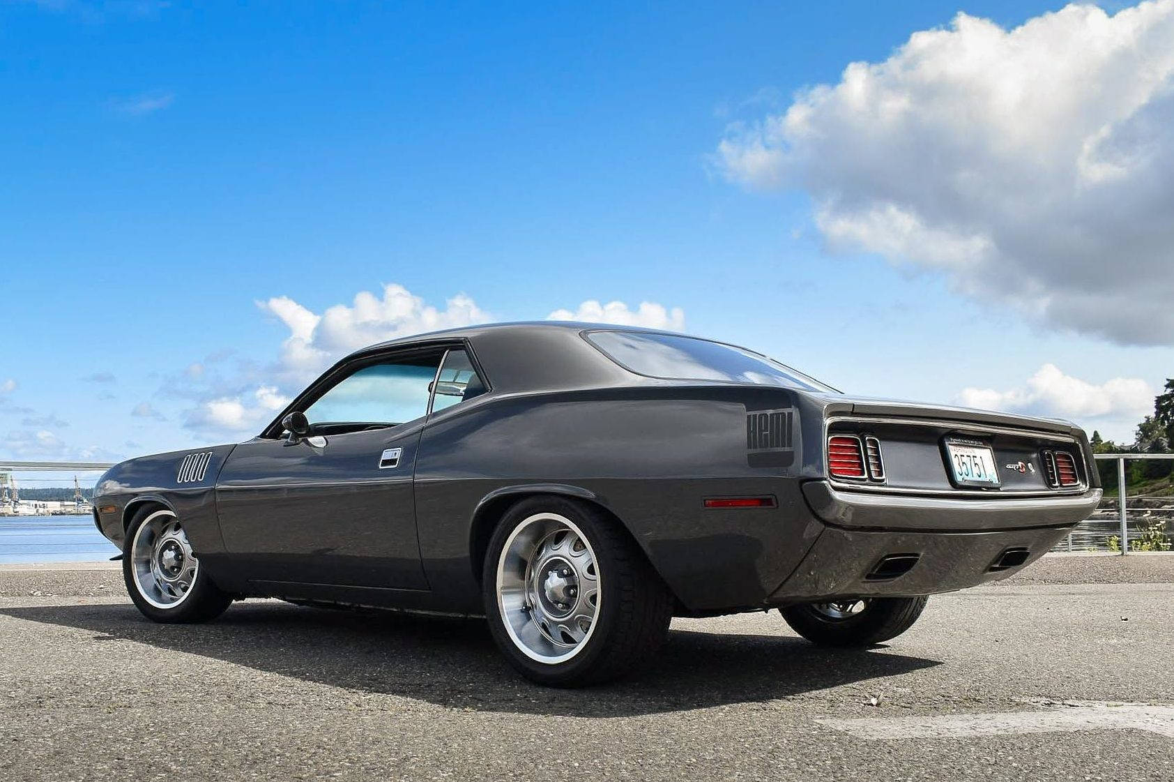 Plymouth Barracuda, gray, rear, HD Desktop Wallpaper