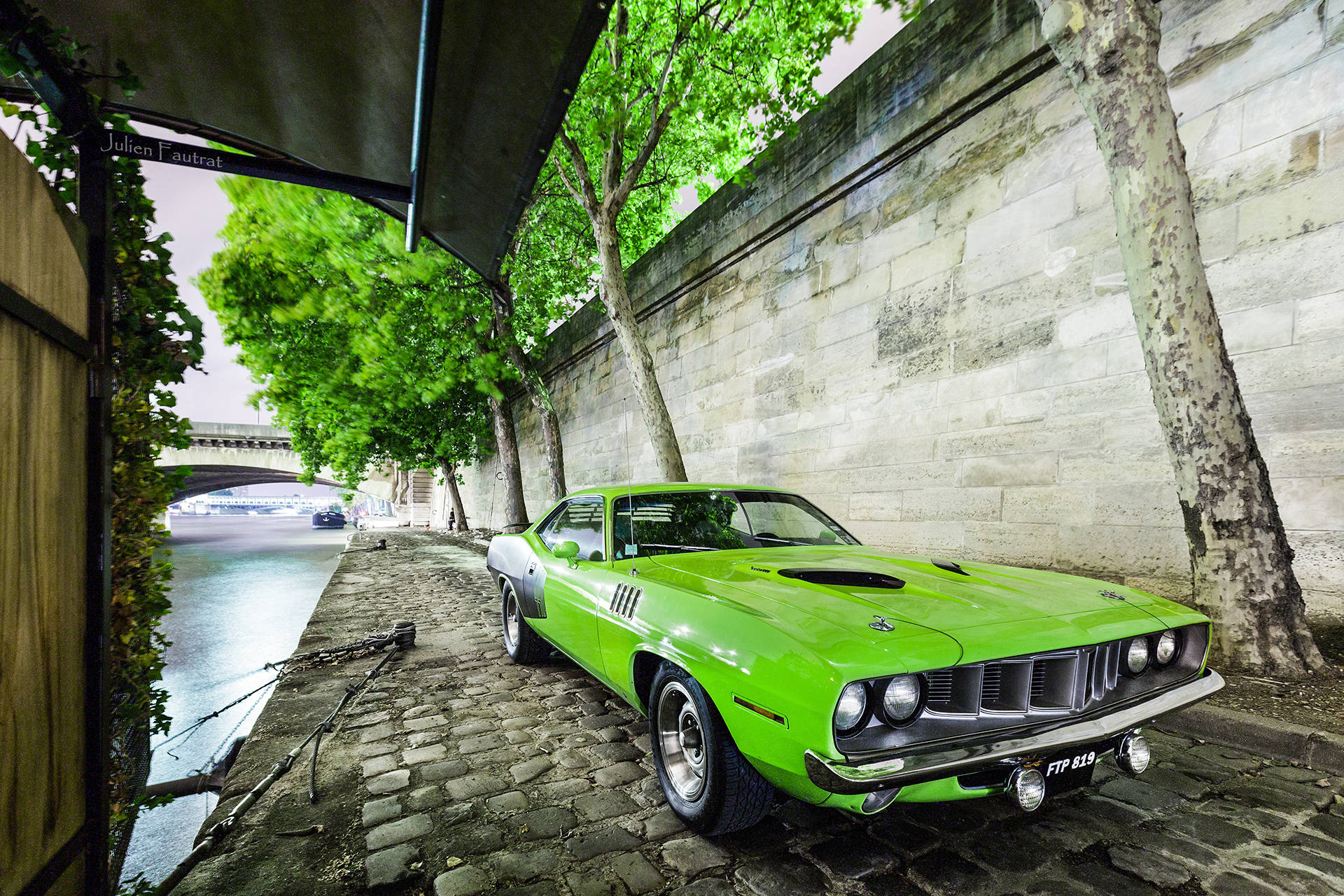 1971, lime green, Plymouth Barracuda, Full HD Desktop Wallpaper