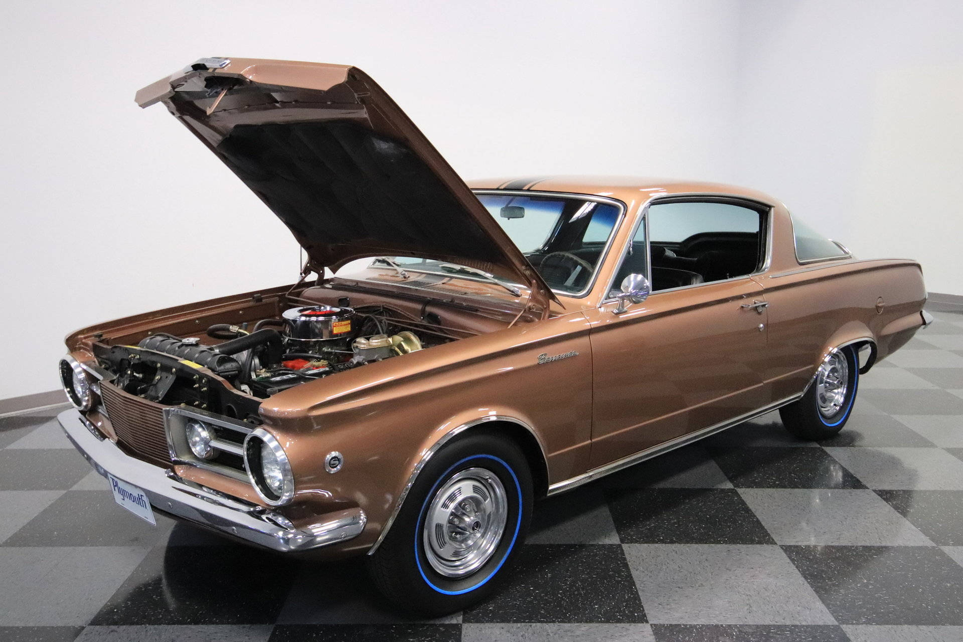 Plymouth Barracuda, open hood, gleaming bronze, Full HD Desktop Wallpaper