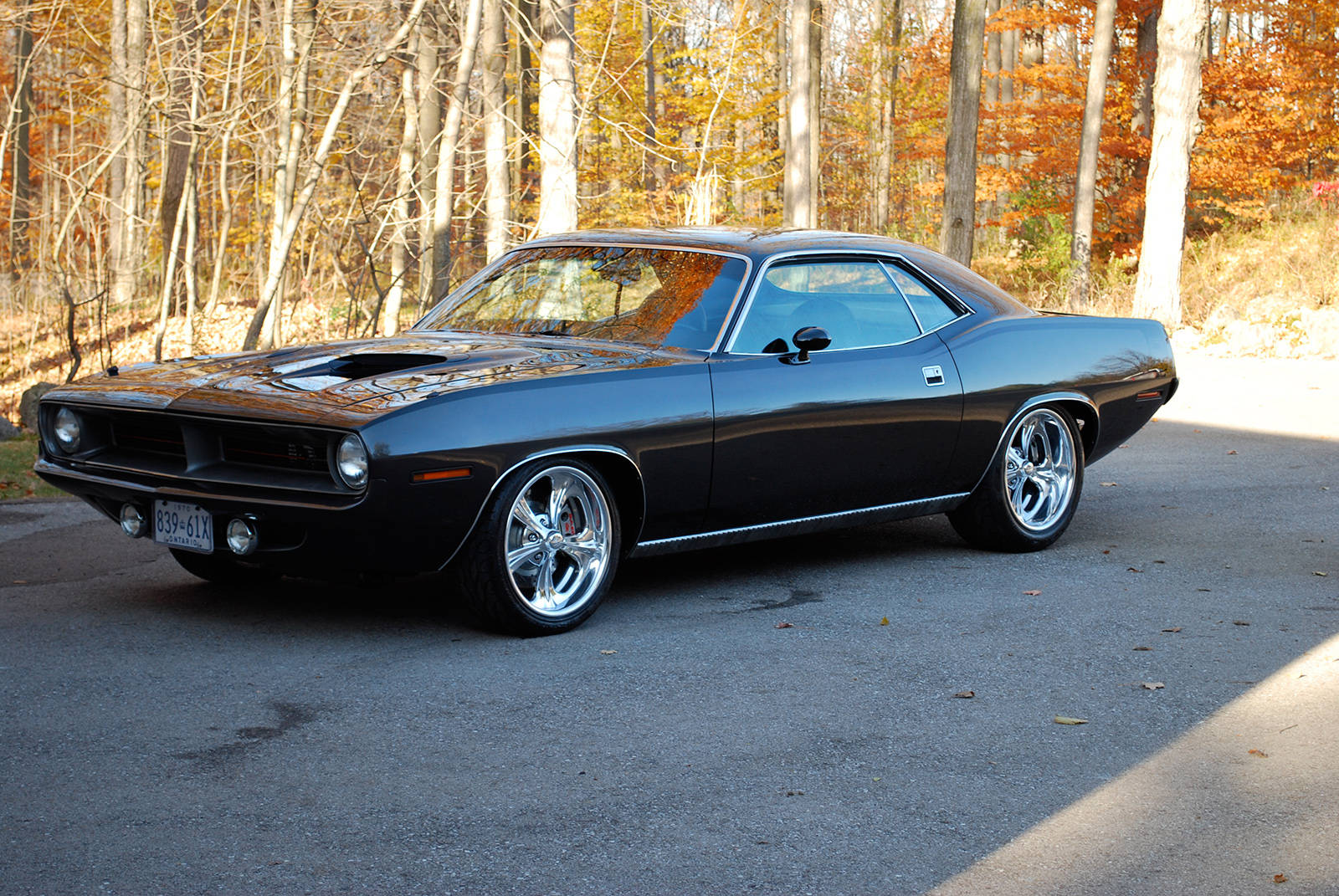 1974 Plymouth Barracuda, black, autumn, HD Desktop Wallpaper