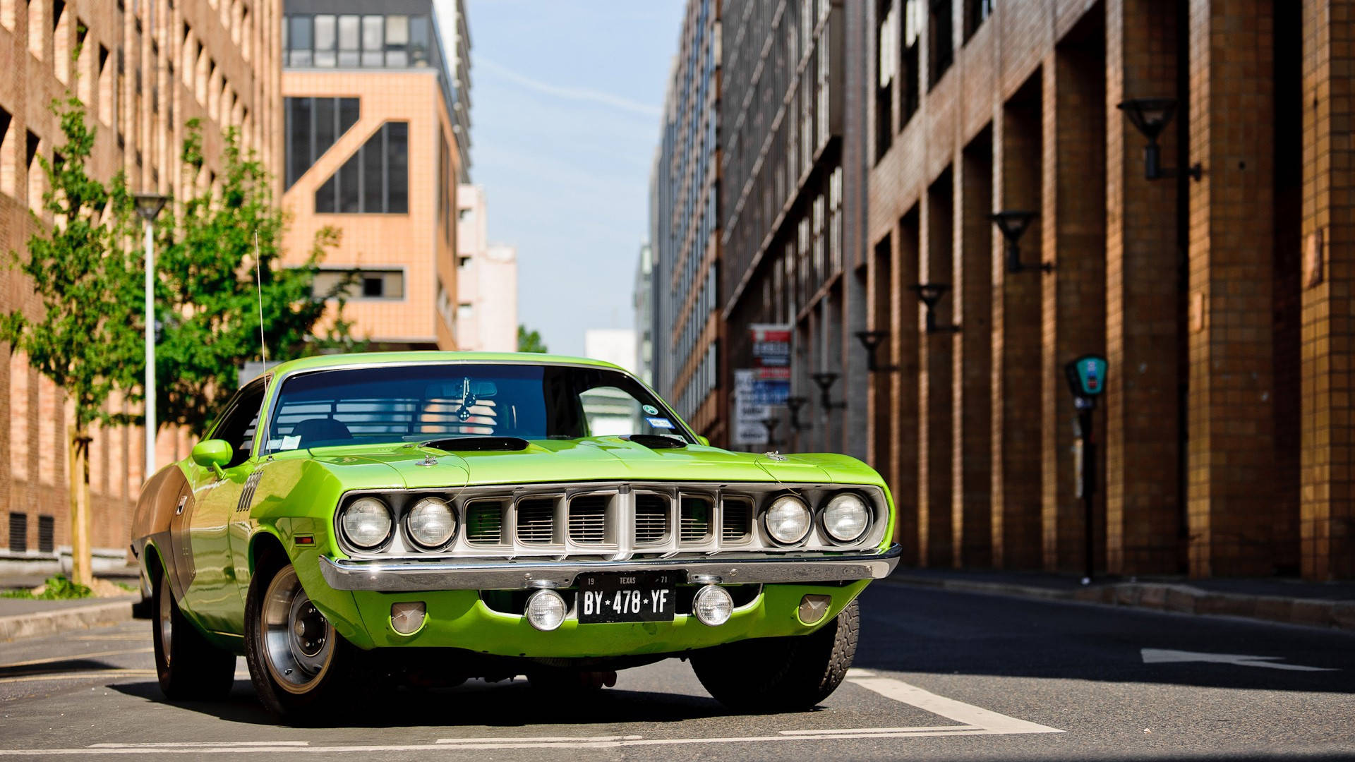 Plymouth Barracuda, lime green, classic muscle car, Full HD Desktop Wallpaper