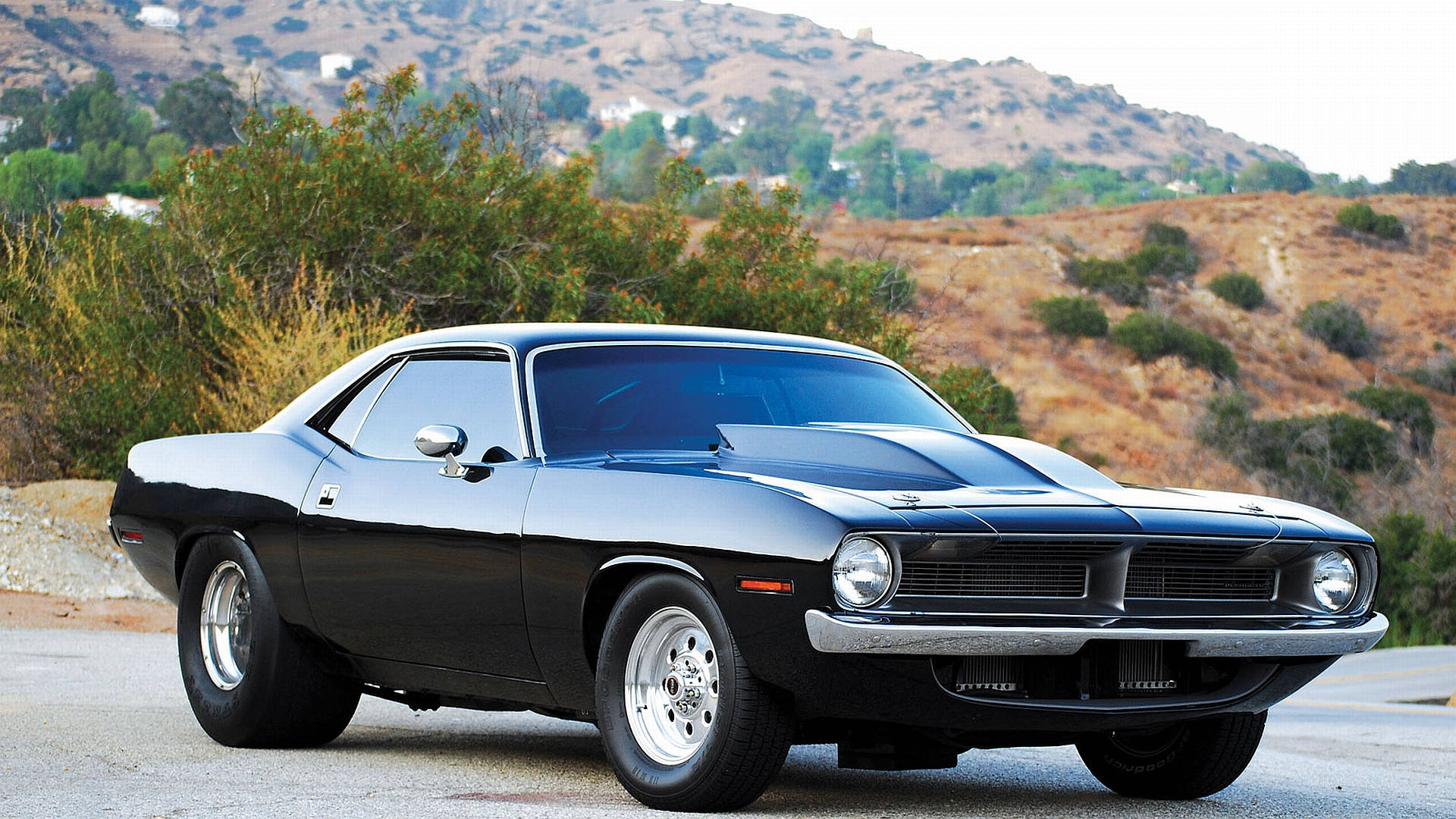 1970 Plymouth Barracuda, polished black, glossy black, Full HD Desktop Wallpaper