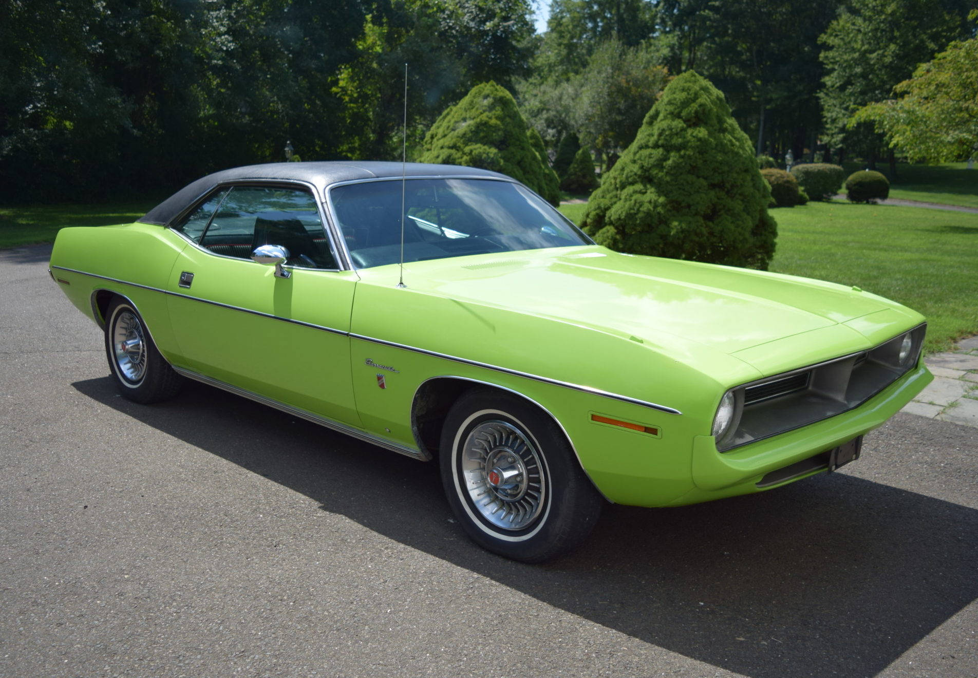 1970 Plymouth Barracuda, lime green, black roof, HD Desktop Wallpaper
