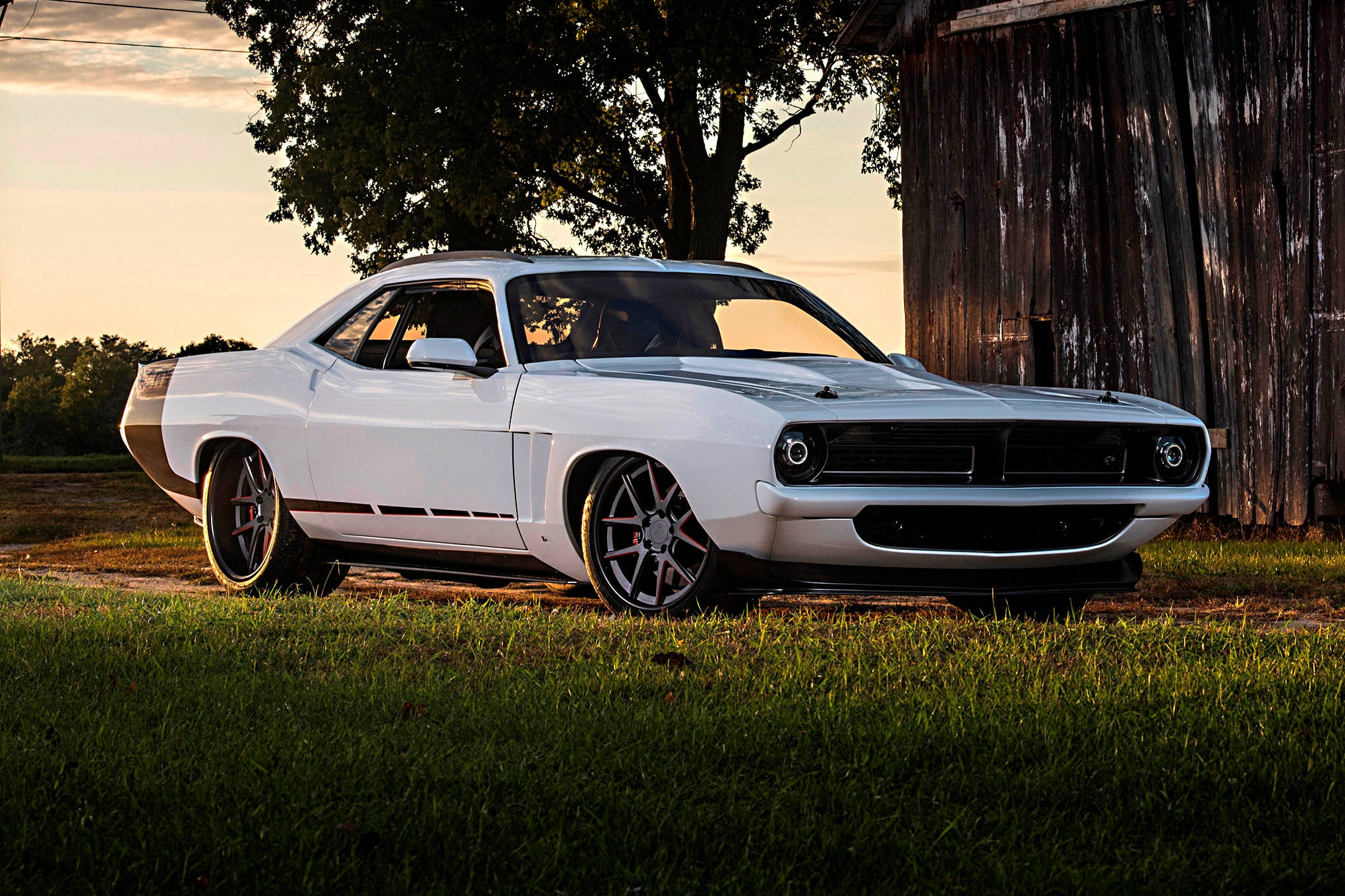 White Plymouth Barracuda, classic muscle car, pristine white, Full HD Desktop Wallpaper