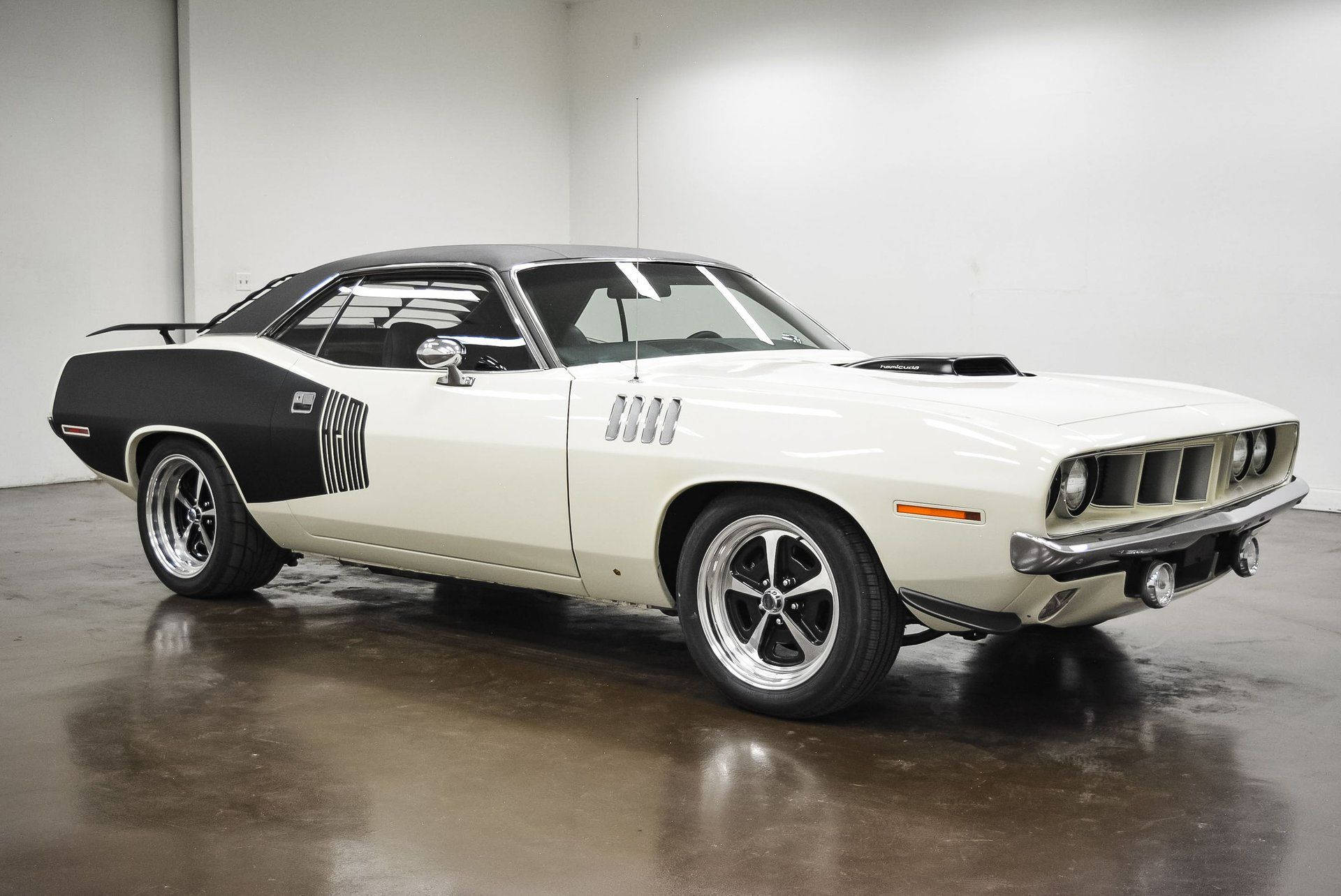 1970 Plymouth Barracuda, white, black, Full HD Desktop Wallpaper