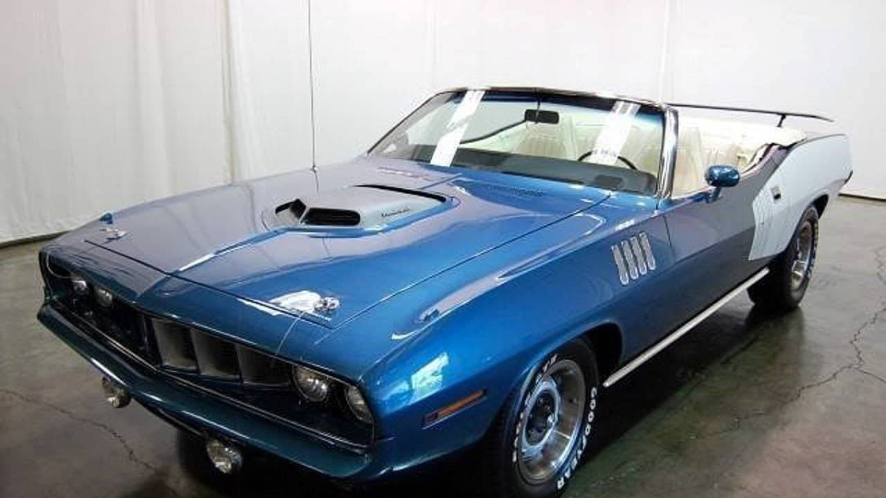 Plymouth Barracuda, convertible, glossy blue, HD Desktop Wallpaper
