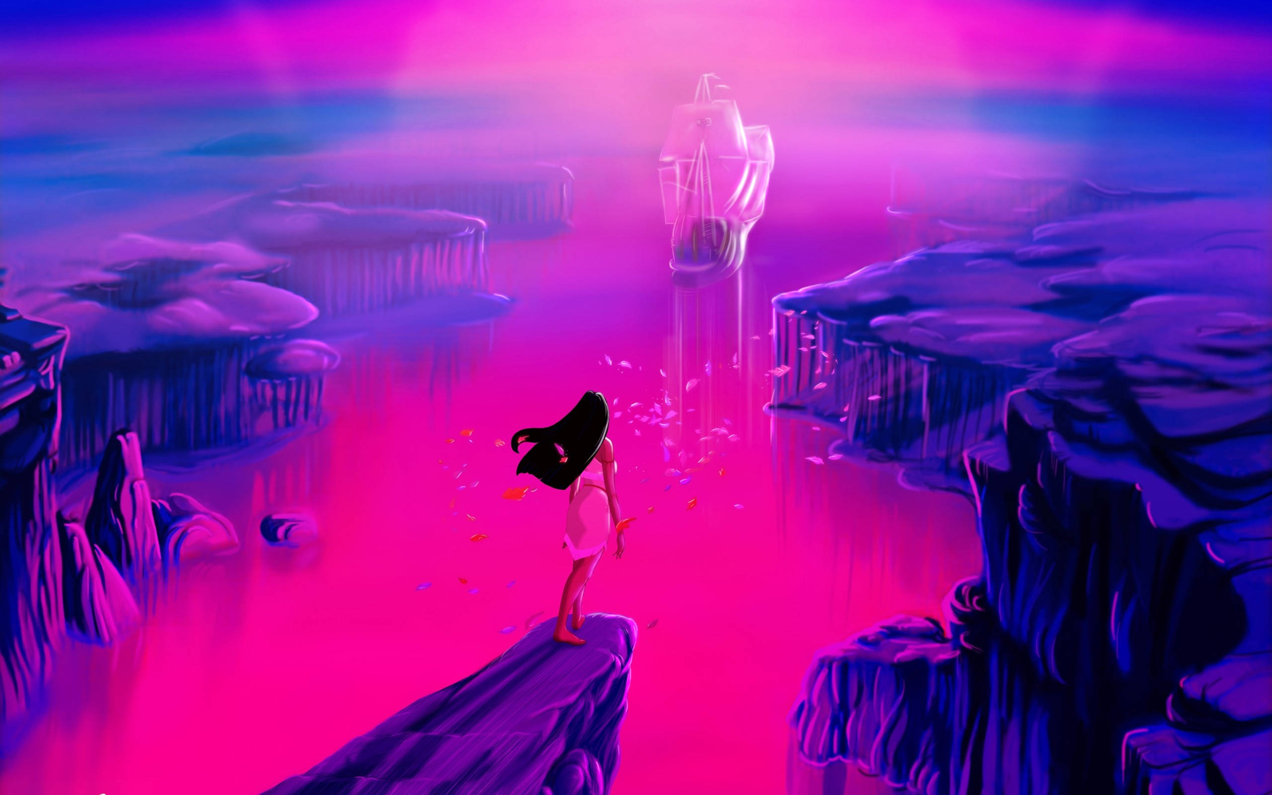 Pocahontas, cliff edge, surreal pink and purple canyon, 2K Desktop Wallpaper