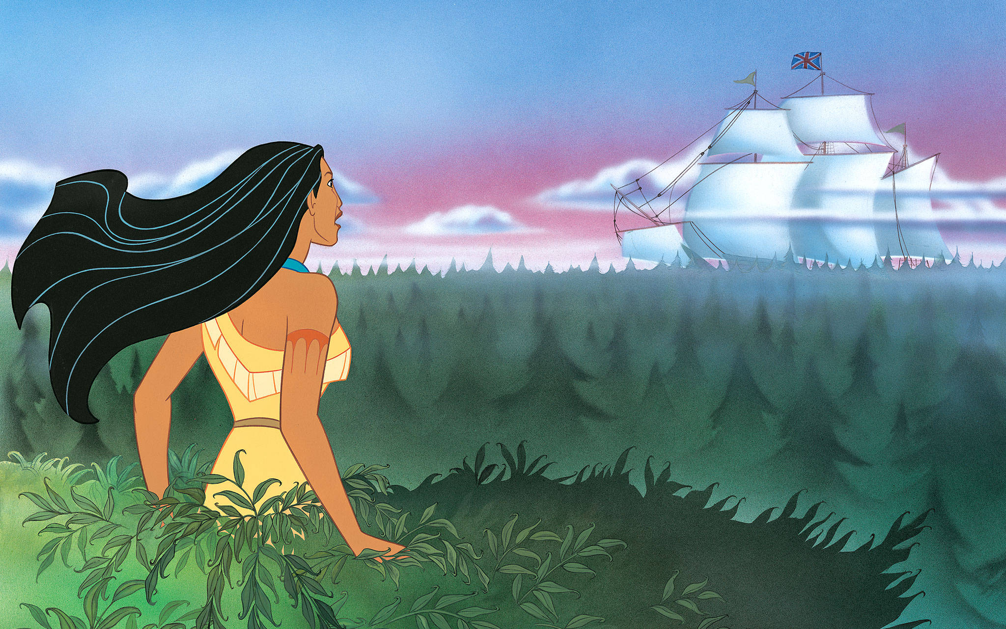 Pocahontas, British ship, misty horizon, Full HD Desktop Wallpaper