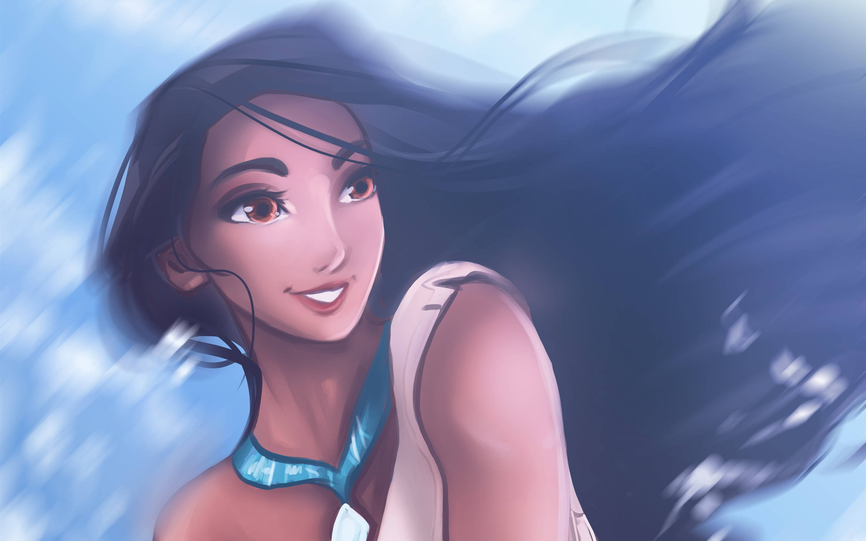 Pocahontas, digital art, dark hair, 2K Desktop Wallpaper