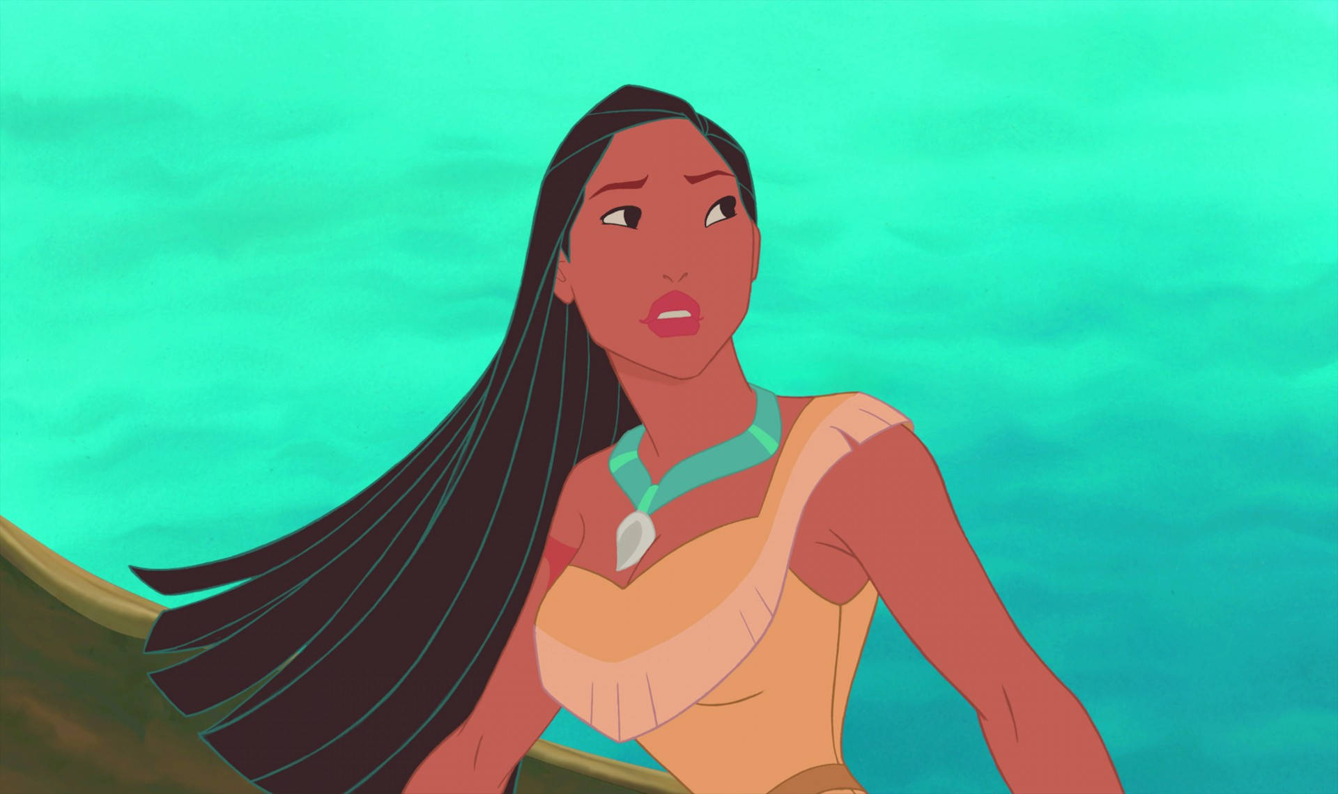 Pocahontas, canoe, turquoise water, Full HD Desktop Wallpaper
