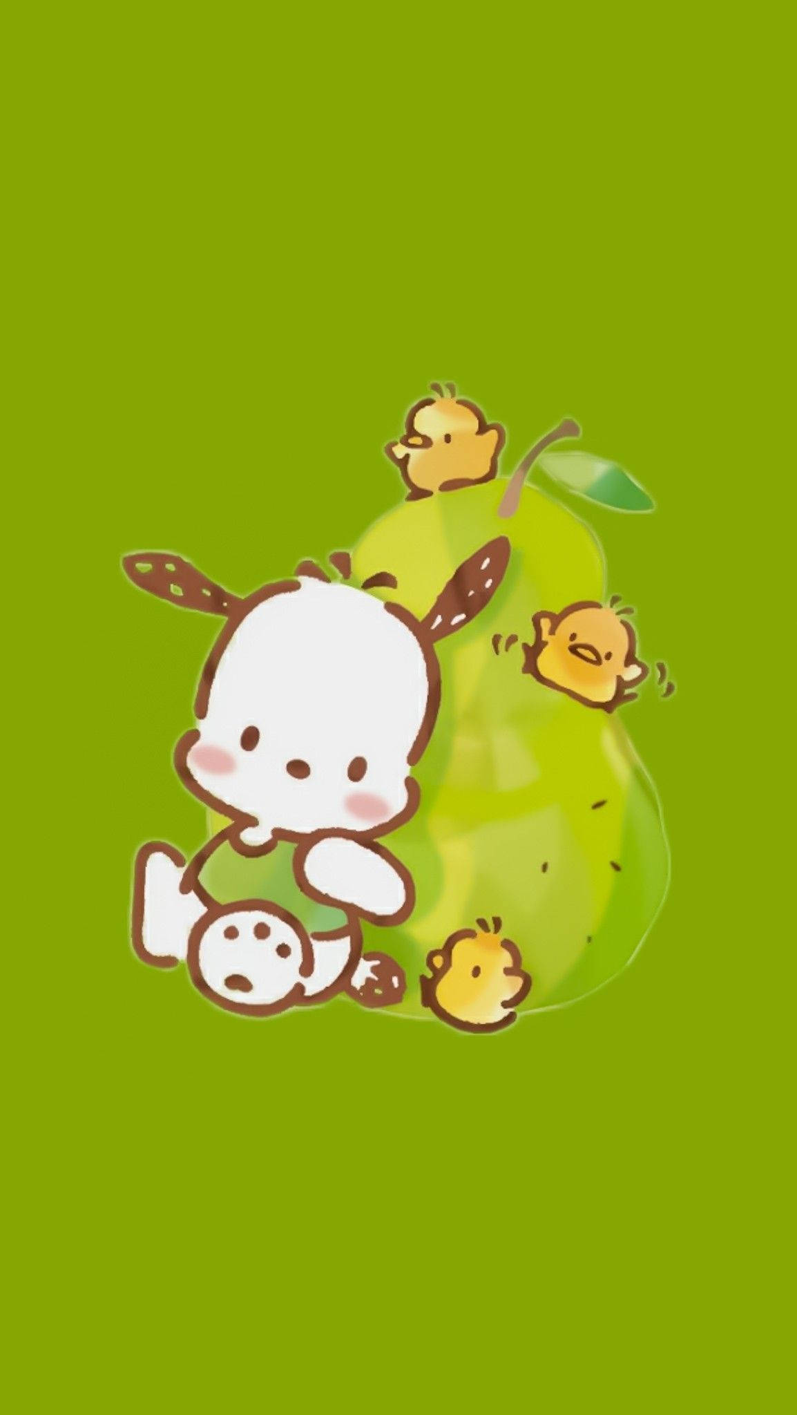 Pochacco, green pear, white cartoon puppy, Full HD Phone Wallpaper