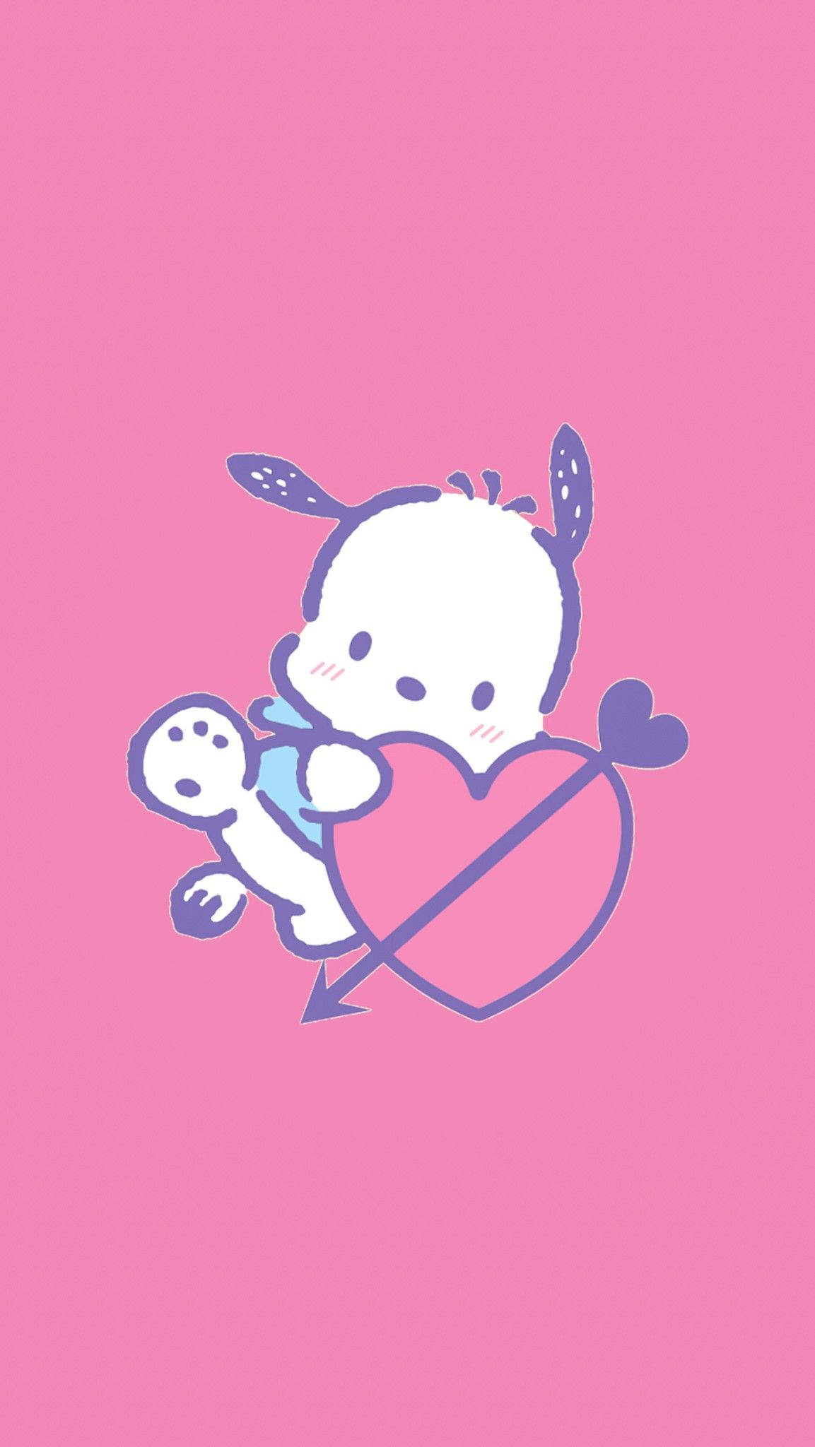 Pochacco, bunny ears, pink heart, Full HD Phone Wallpaper