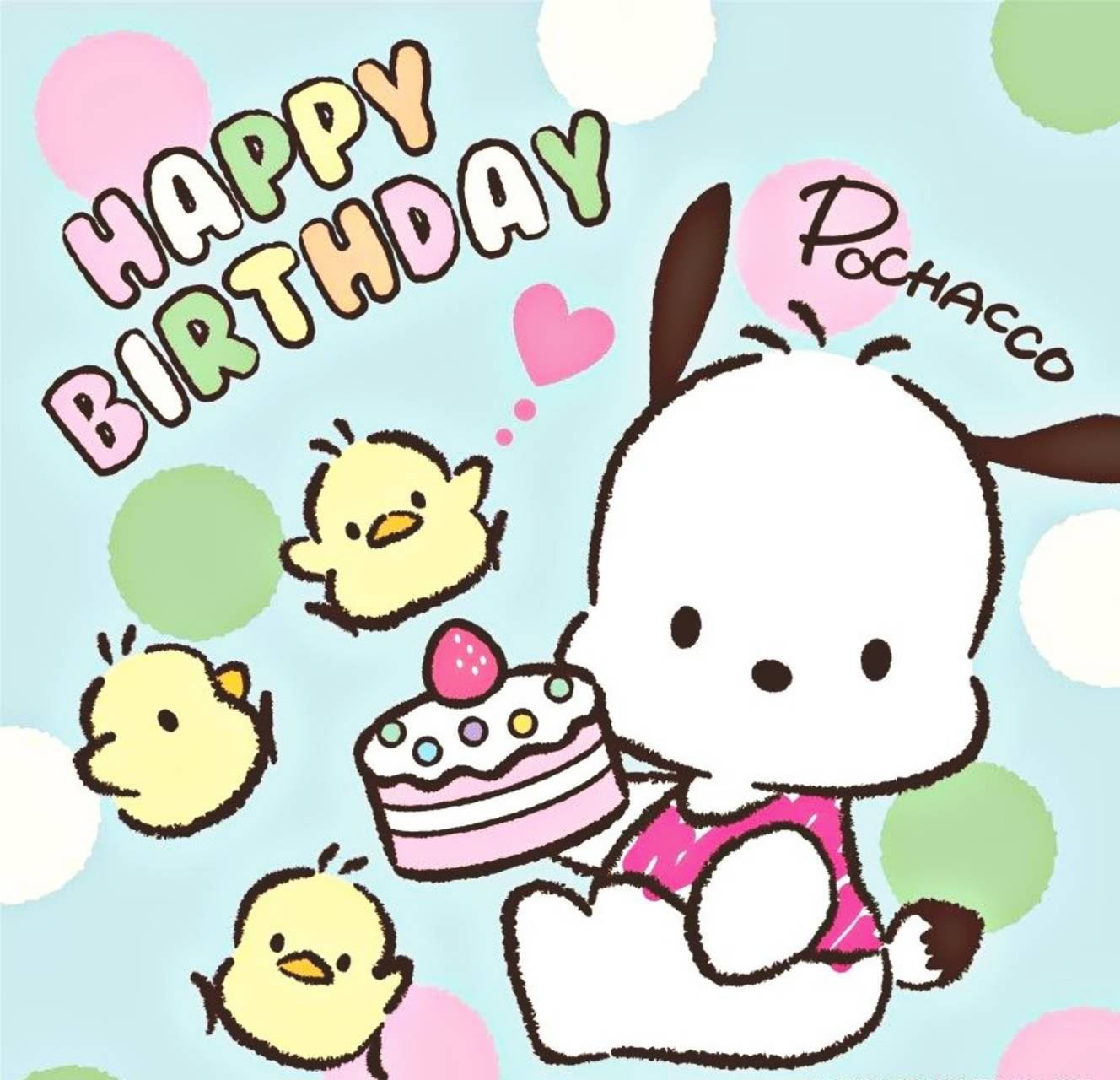 Pochacco, strawberry cake, cheerful chicks, HD Desktop Wallpaper