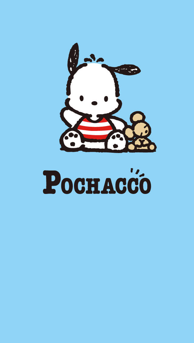 Pochacco, red and white striped shirt, teddy bear, SD Phone Wallpaper