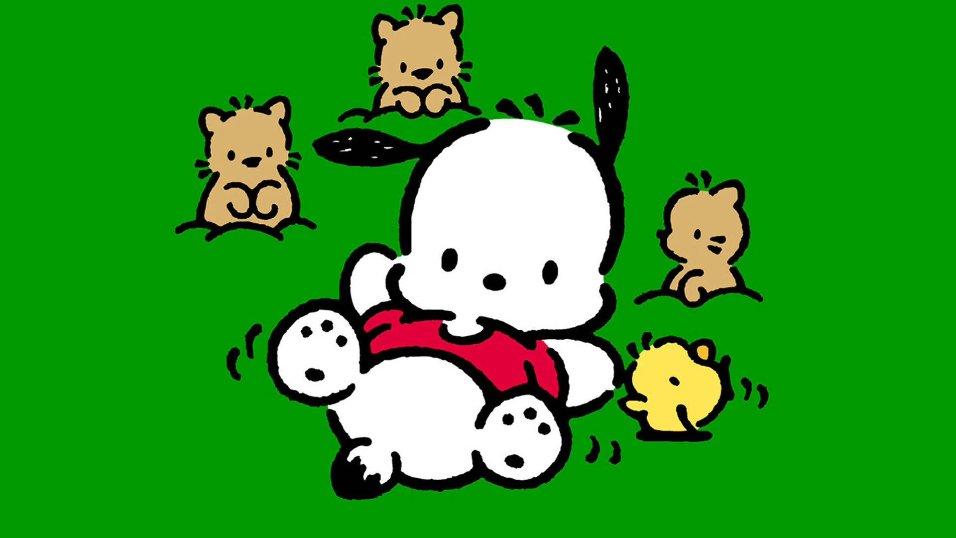 Pochacco, red shirt, kittens, Full HD Desktop Wallpaper