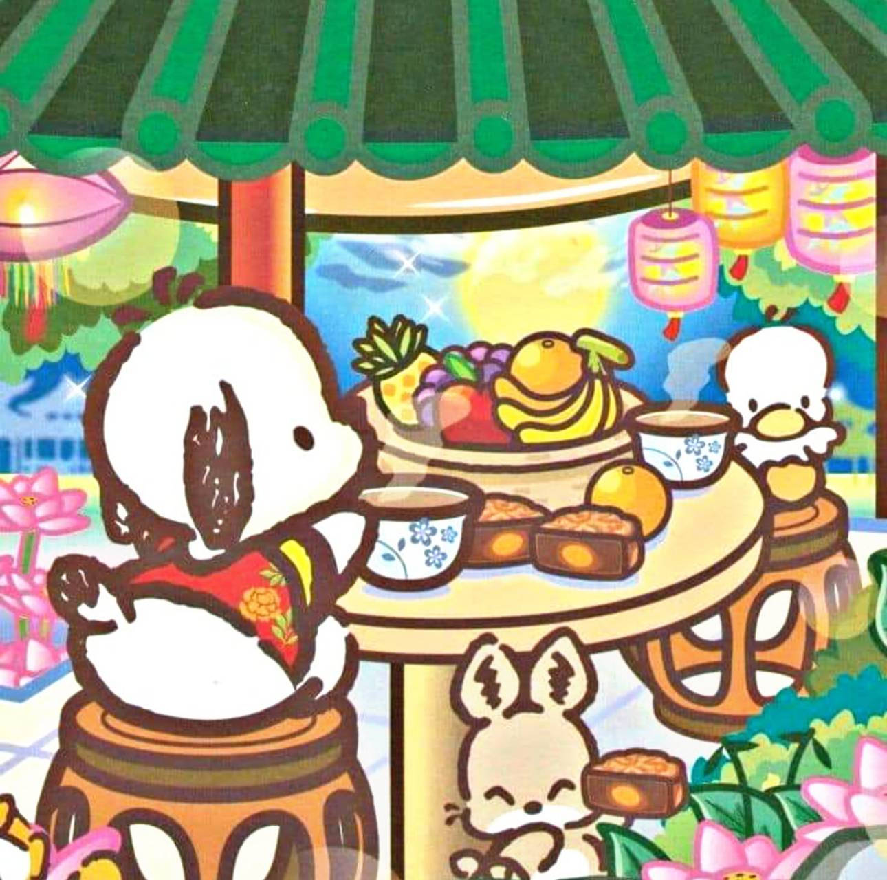 Pochacco, tea party, green awning, HD Desktop Wallpaper