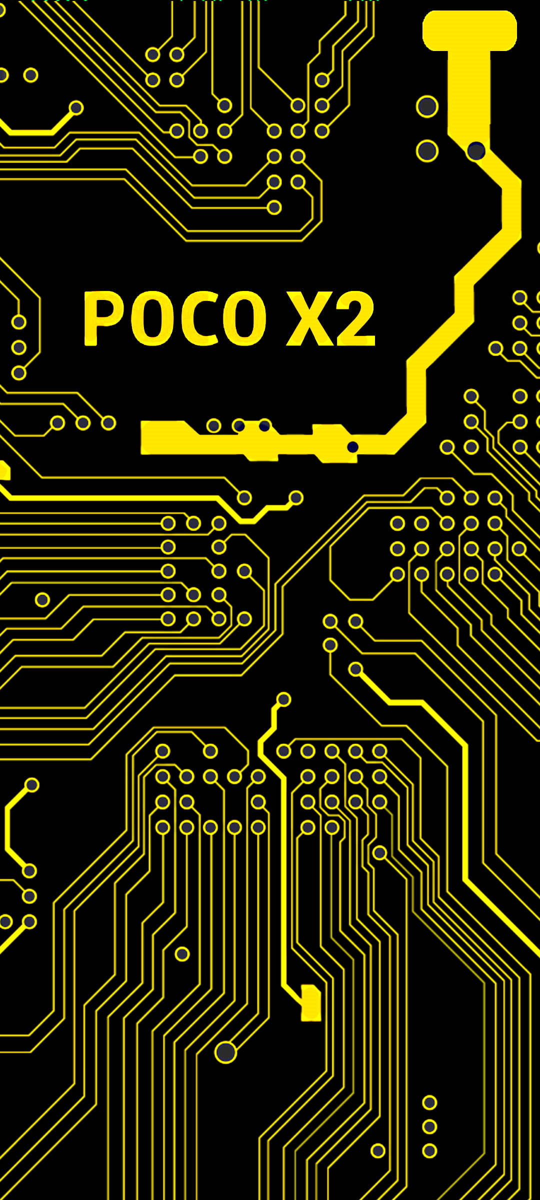 Poco X2, controller pattern, vibrant yellow circuit board patterns, Full HD Phone Wallpaper