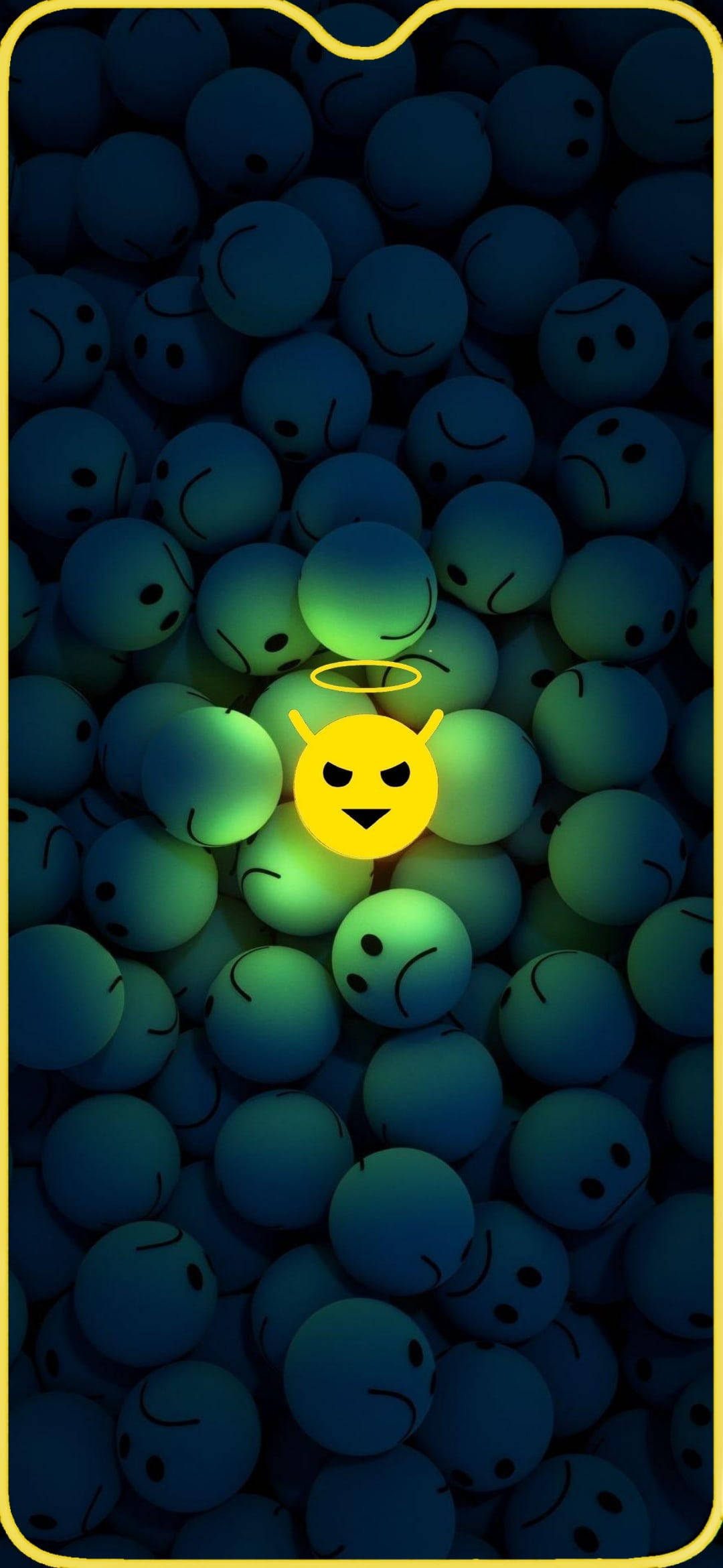 Poco X2, yellow devil emoji, halo, Full HD Phone Wallpaper