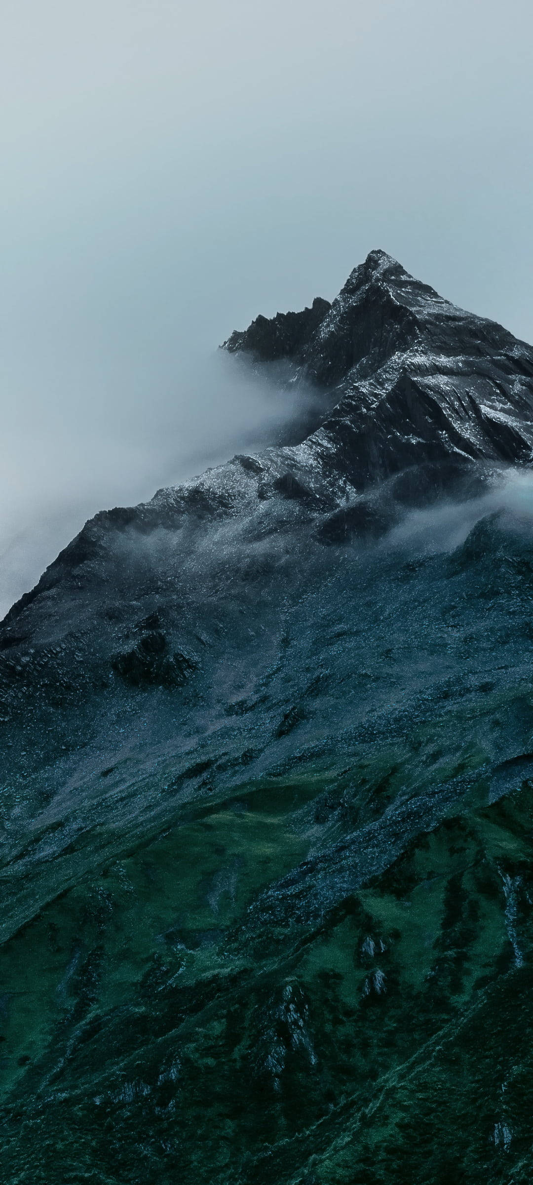 Poco X2, Foggy Mountain, jagged mountain peak, Full HD Phone Wallpaper