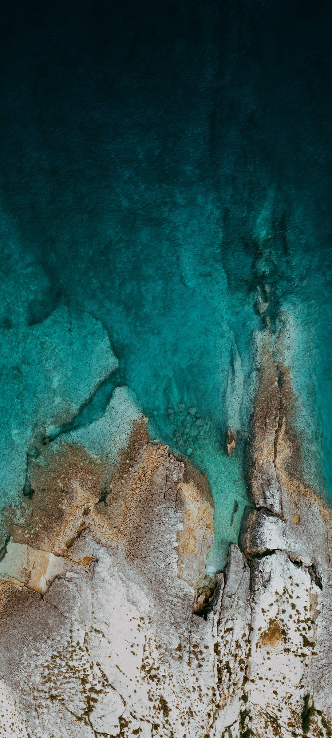 Poco X2, turquoise waters, rugged white and brown rock formations, Full HD Phone Wallpaper